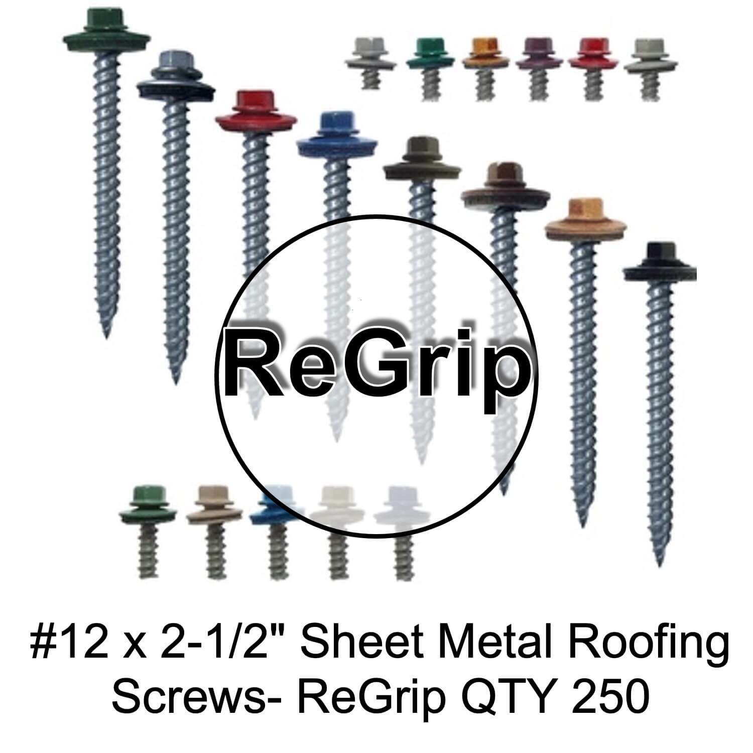 #12 x 2-1/2″ ReGrip Sheet Metal ROOFING SCREWS – Sharp Point – 1/4″ Hex Head