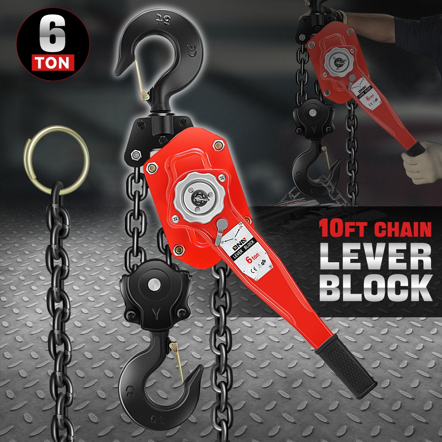 6T/13200lbs 10Ft Lifter Alloy Steel Lever Block G80 Chain Ratchet Hoist w/ Hook