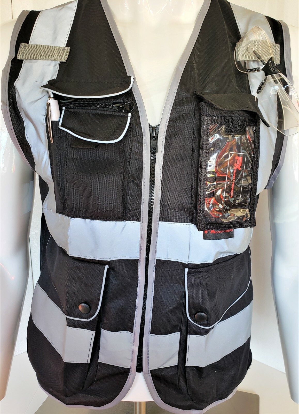Hi Visibility Reflective Black Safety Vest (Small to 2XL)