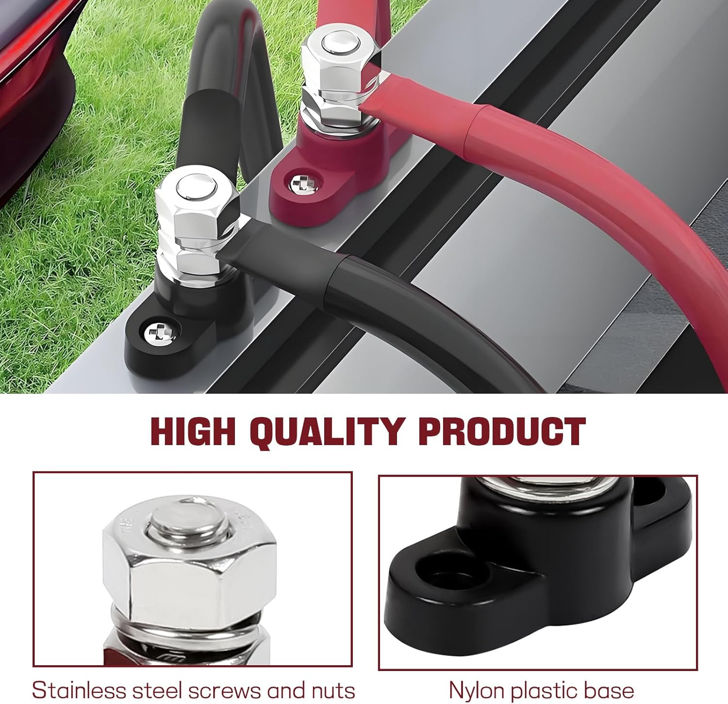 2PCS Single Stud Battery Junction Posts Block, 12V 3/8″ Insulated Battery Cable