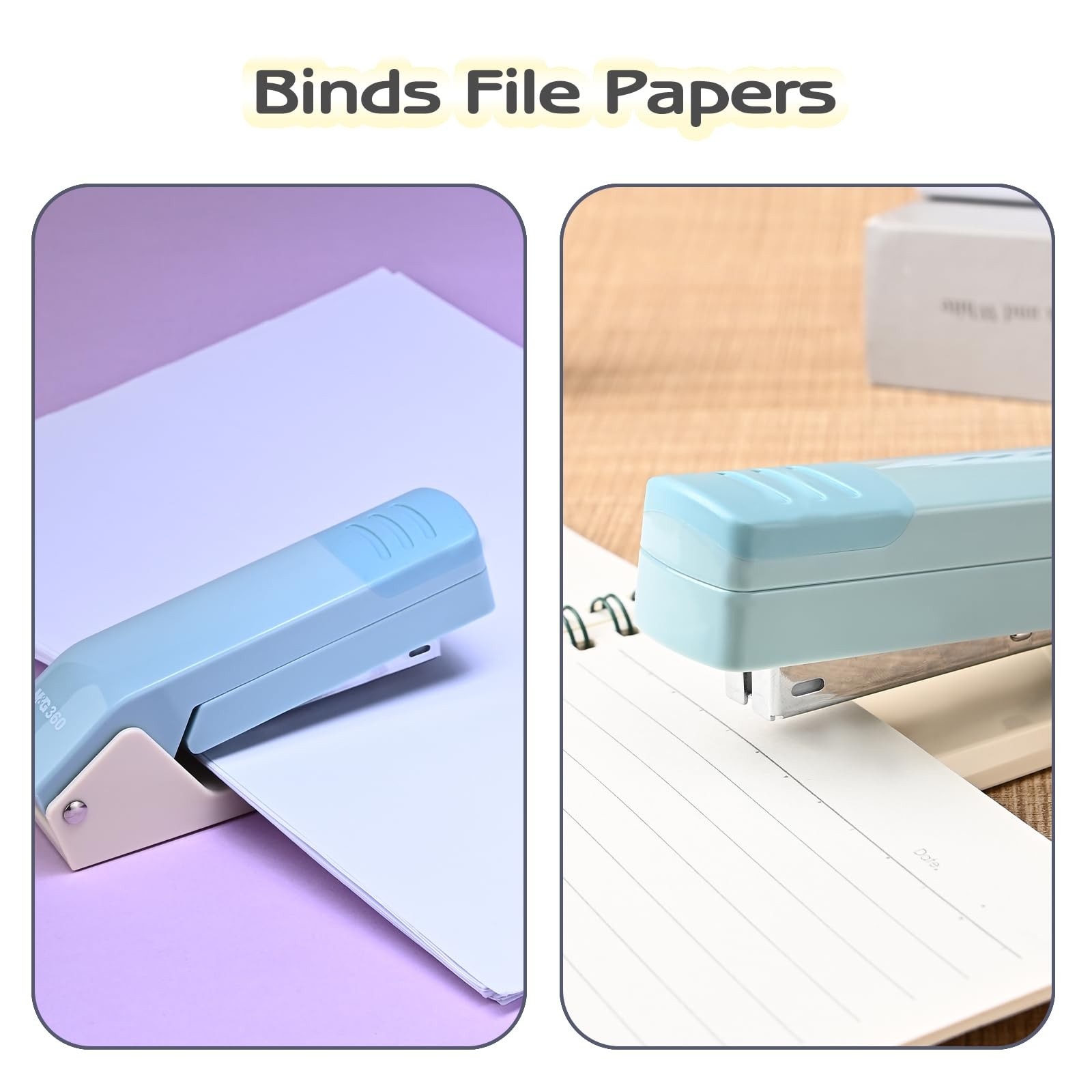 Cute Swing-Arm Swivel Stapler with 1000 Staples, 360 Degree Rotate Desk Stapl…