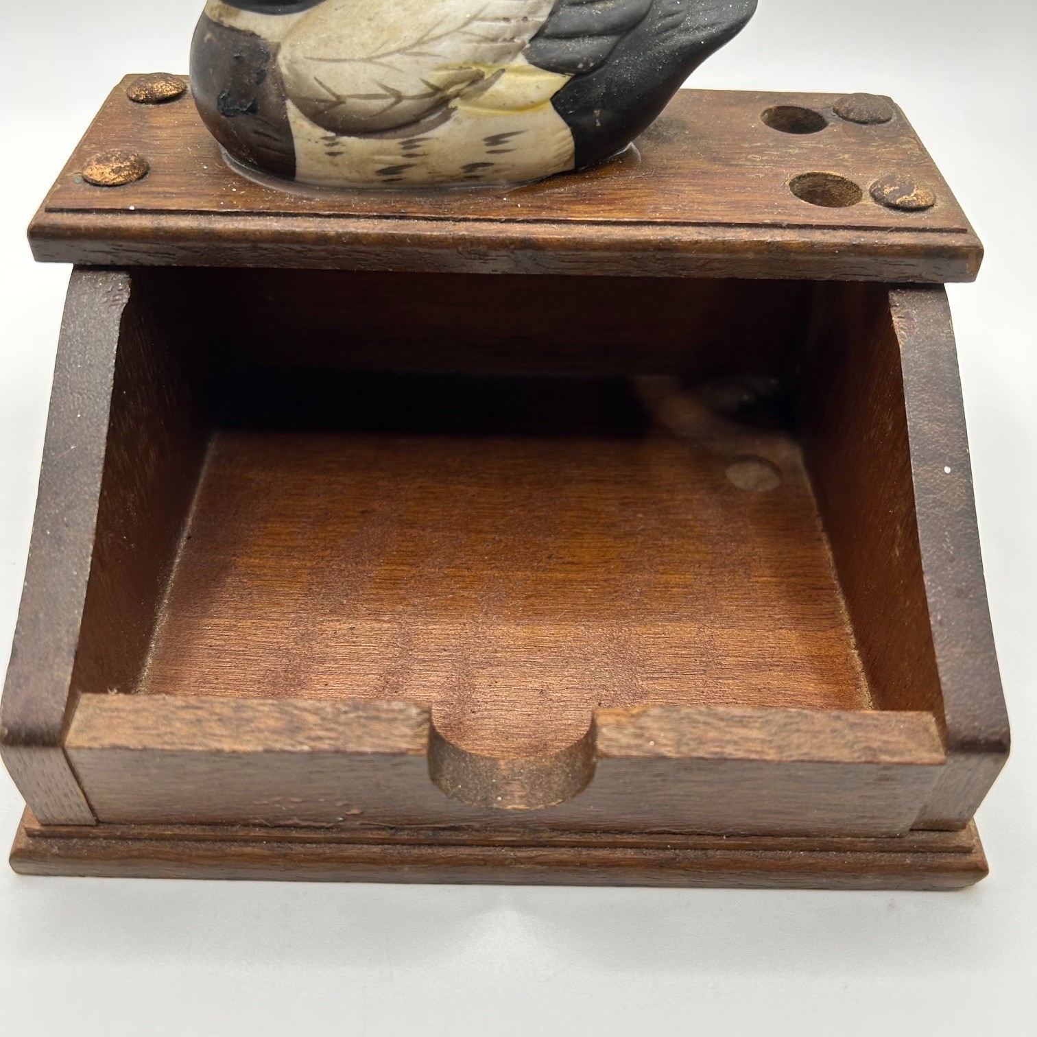 Vintage Giftco Wooden Mallard Duck Desk Organizer Pen Note Memo Holder Rustic