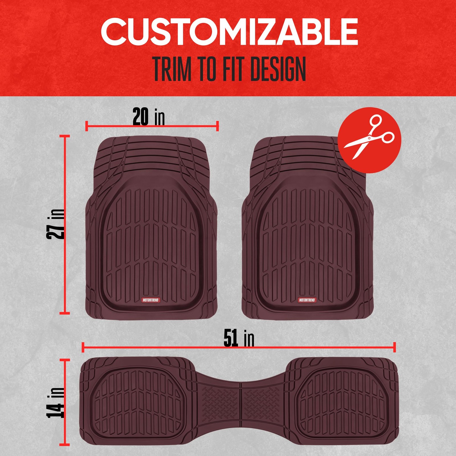 Bdk Red All Weather Heavy Duty Car Floor Mats Interior Liners For Auto Van