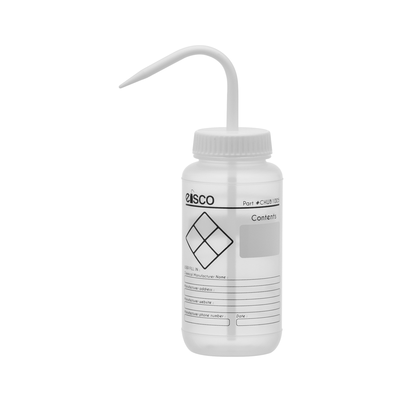 Chemical Wash Bottle, Blank Labels, 500ml – Wide Mouth, LDPE – Eisco Labs