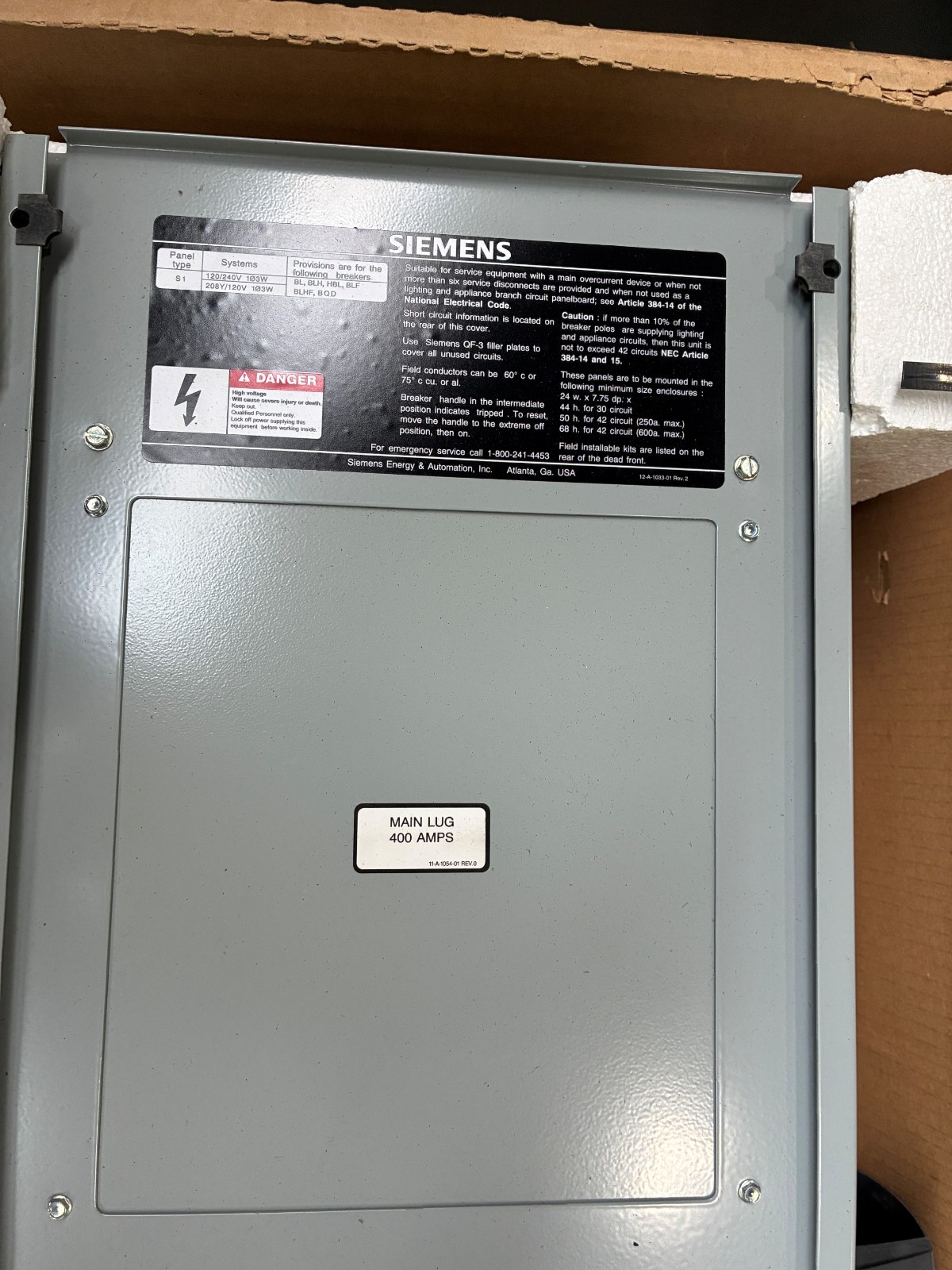 siemons 400 amp panel type s1 S1A42ML400CTS
