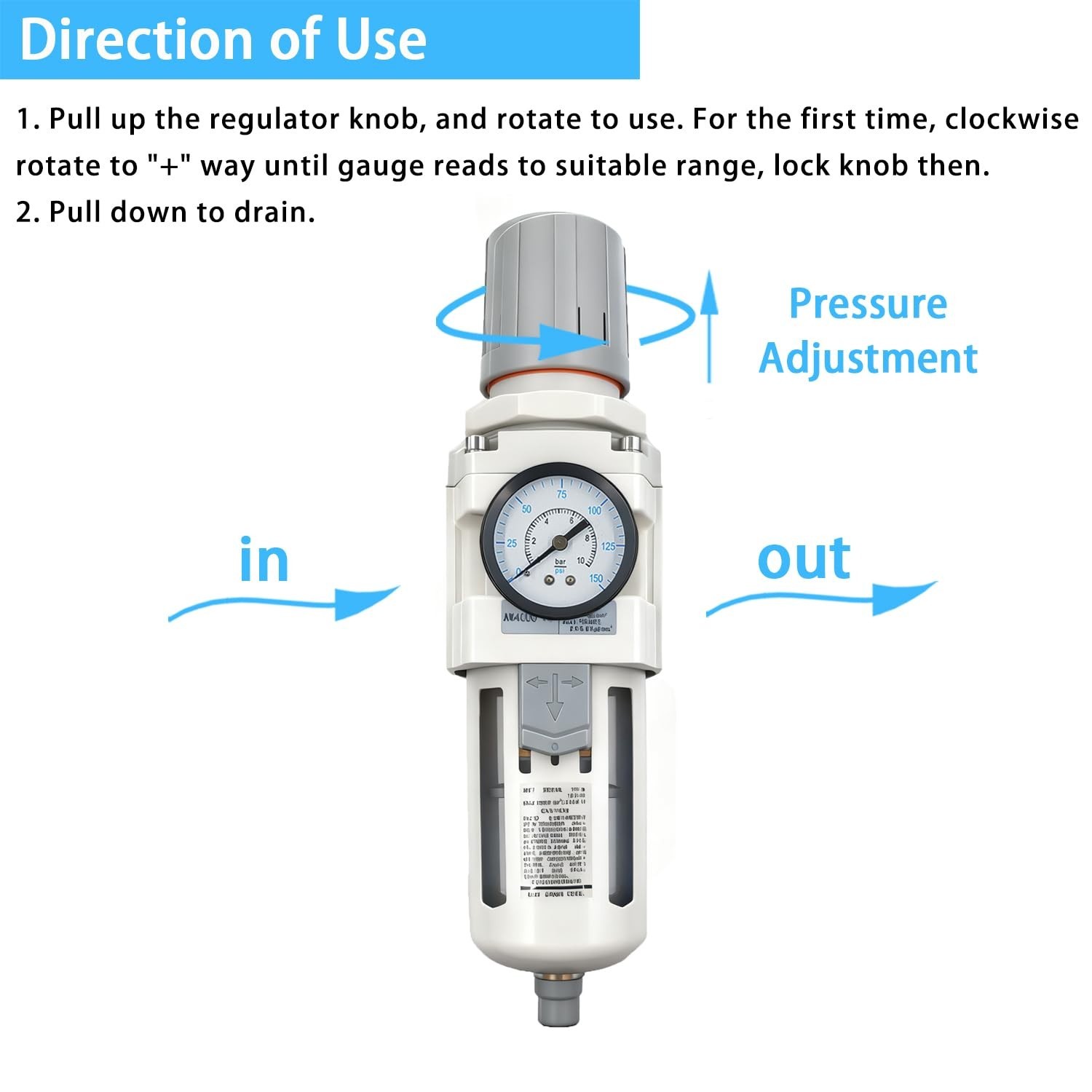 1/2″ NPT Compressed Air Filter Regulator Semi-Auto Drain Water/Oil Separator