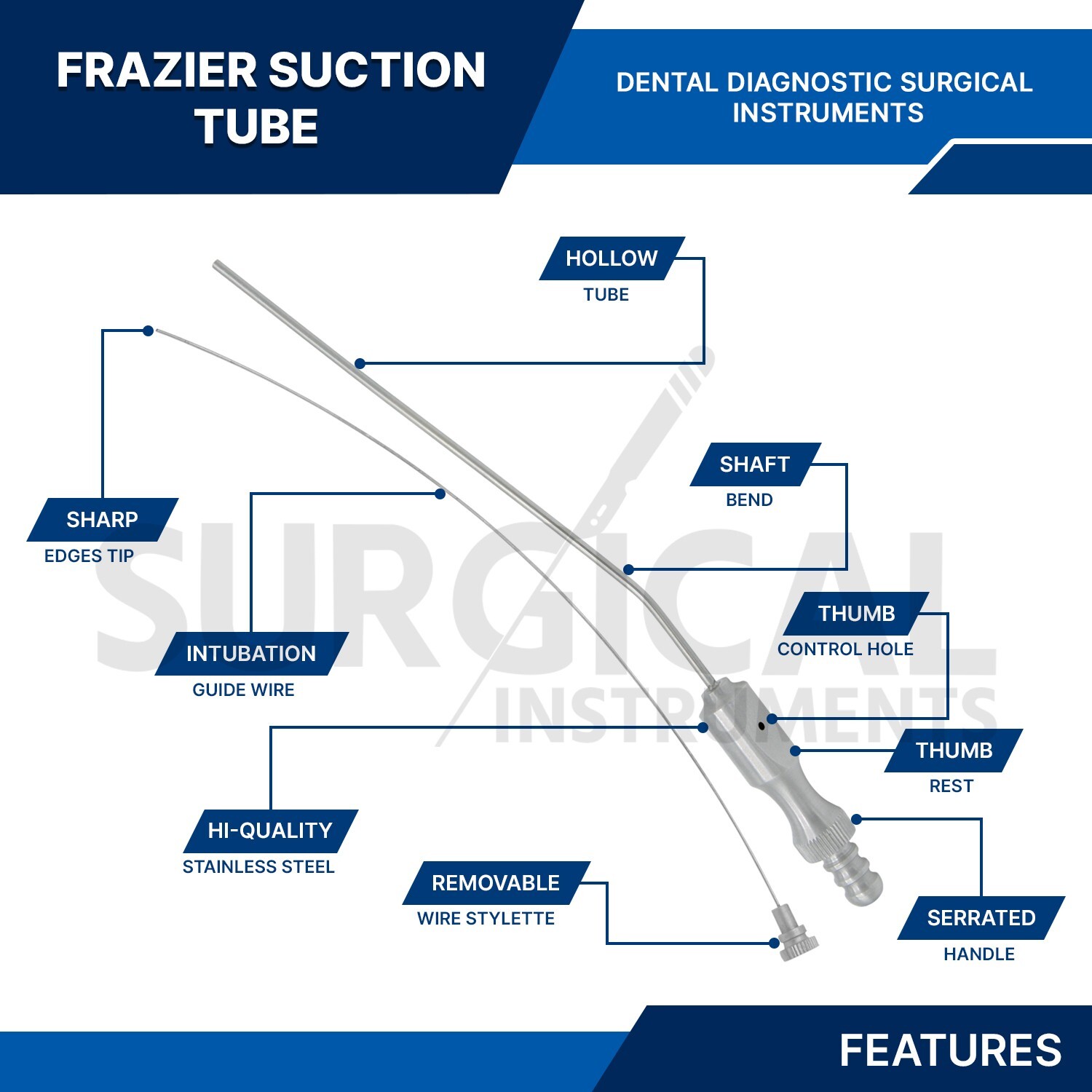 Frazier Suction Surgical Tube No. 12 (4mm) 7.6″ Aspirator Surgical German Grade