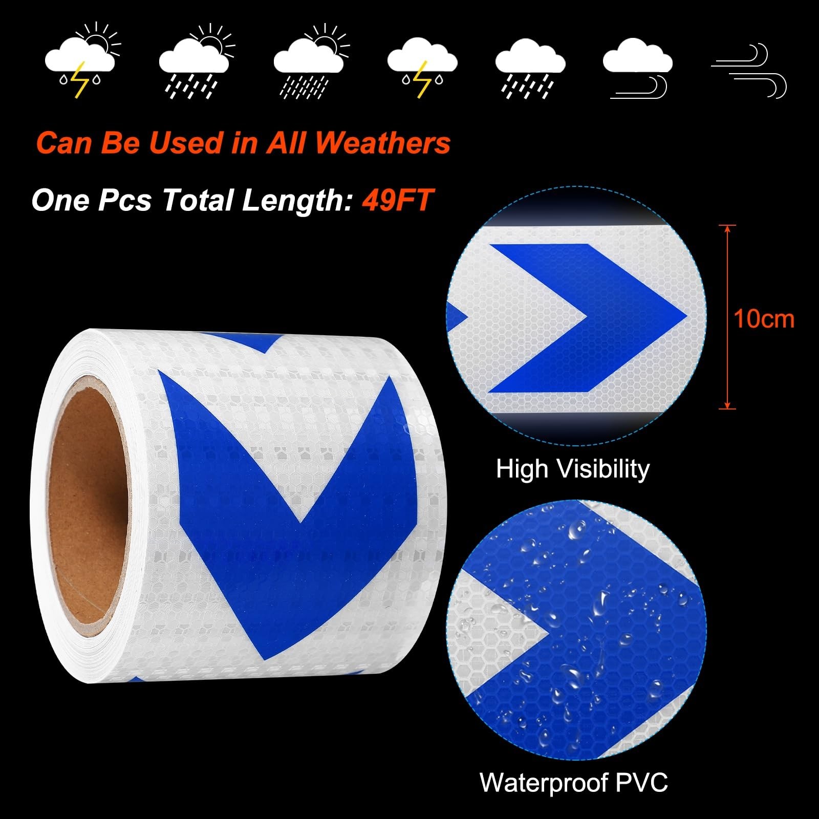 Reflective Tape, 4 Inch x 49 ft Waterproof Self Adhesive High Visibility Safe…