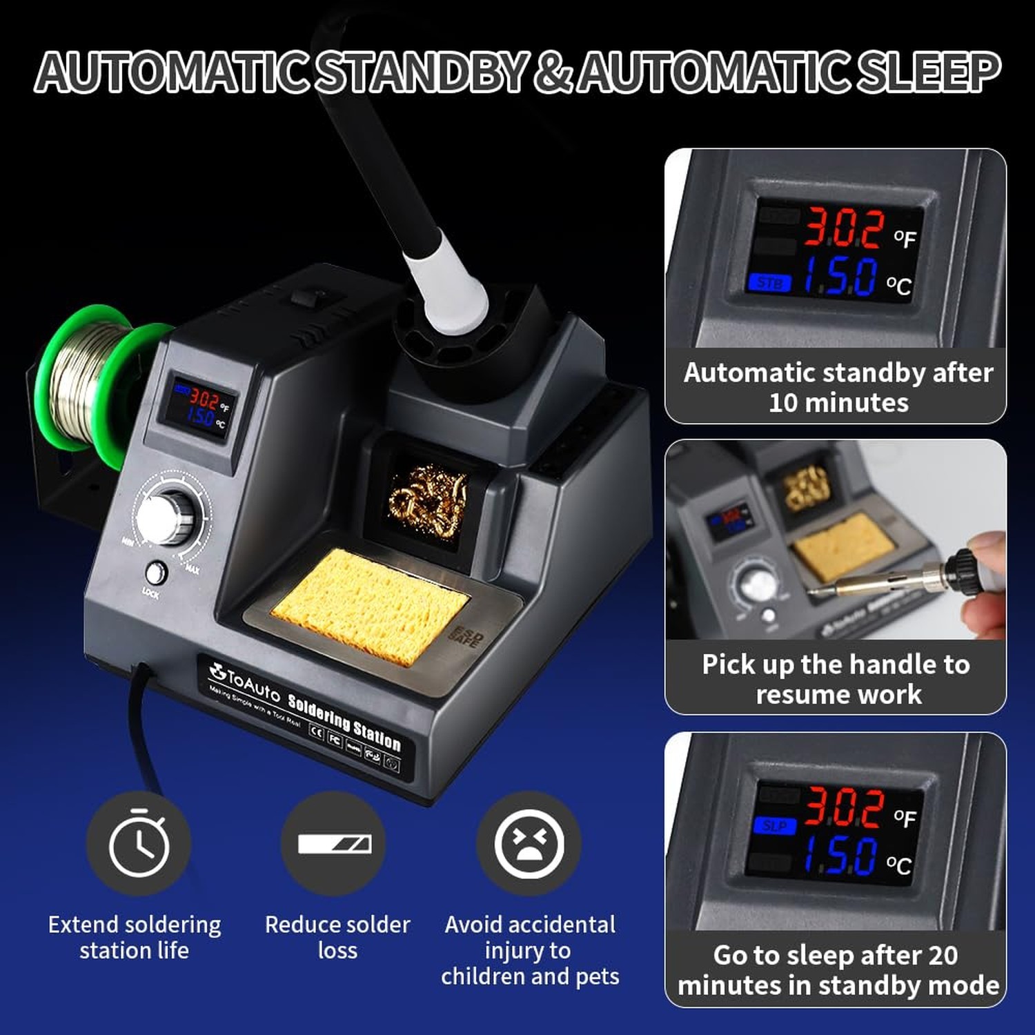 TOAUTO DS90 Soldering Station-°F & °C Dual Digital Display Soldering I