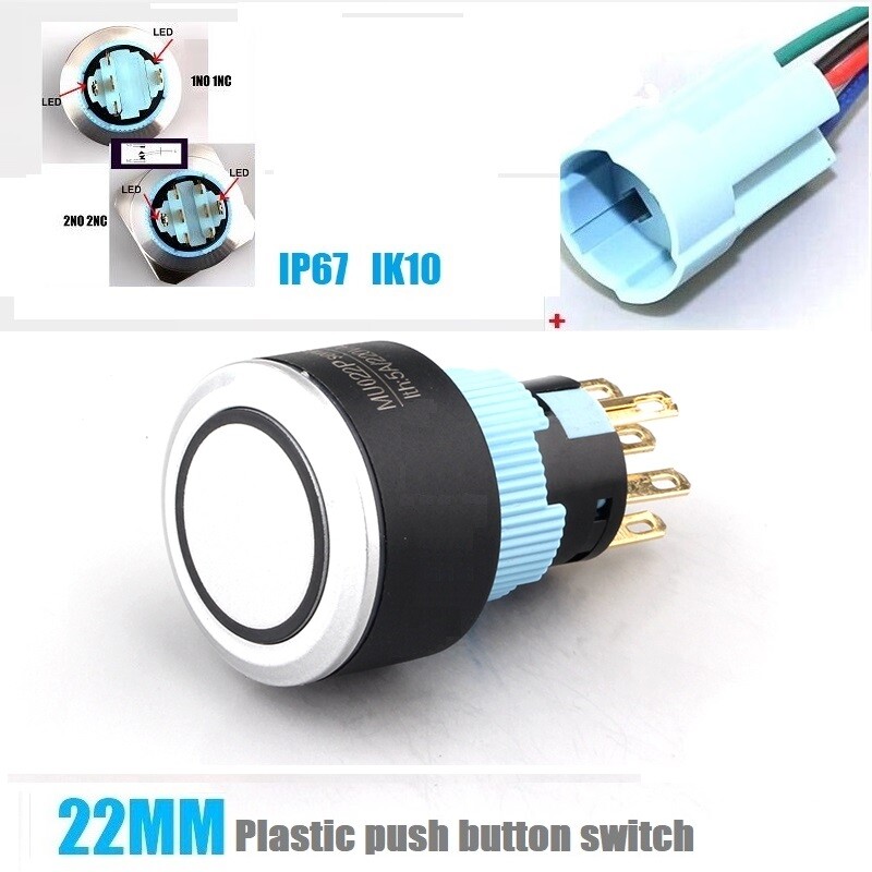 22mm Ring LED IP67 5A Silver Plastic doorbell Access control power start switch