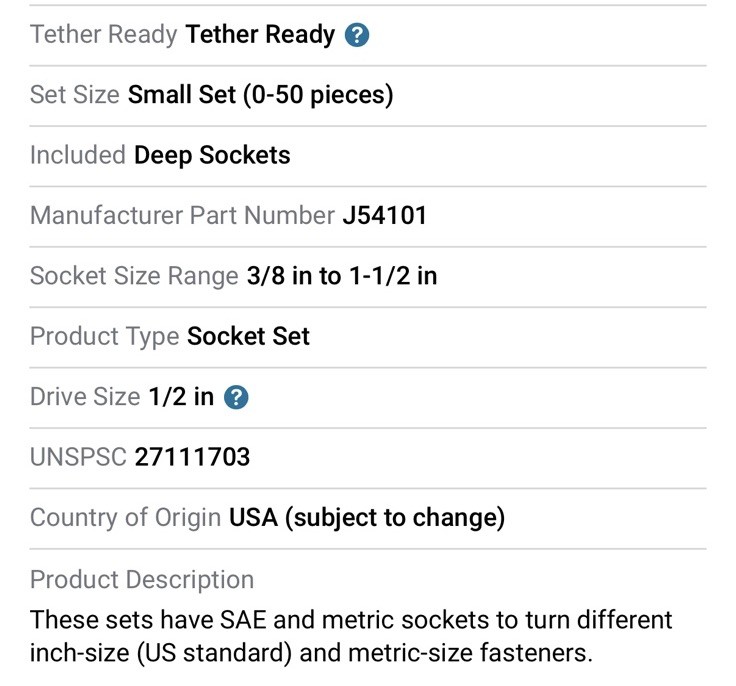 PROTO J54101 Socket Set 19 Pcs, 1/2″ Drive, 6-Point, 3/8″ to 1 1/2″, w/ Tool Box