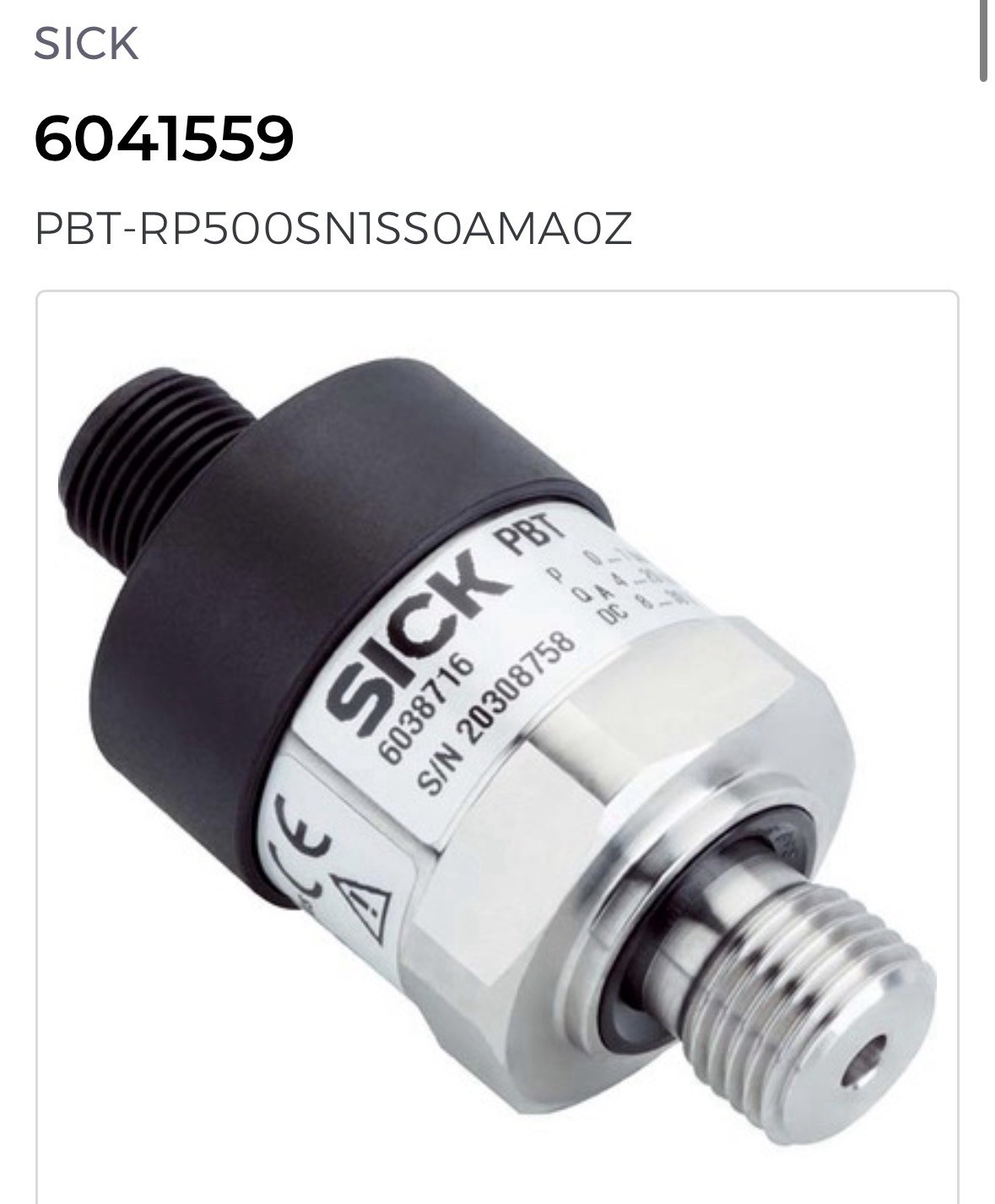 Sick PBT 6041559 0-500psi Sensor Transducer 4-20ma M12 Connection