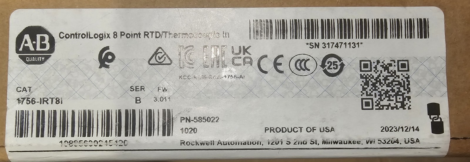 Allen Bradley 1756-IRT8I ControlLogix RTD/Thermocouple Input Module