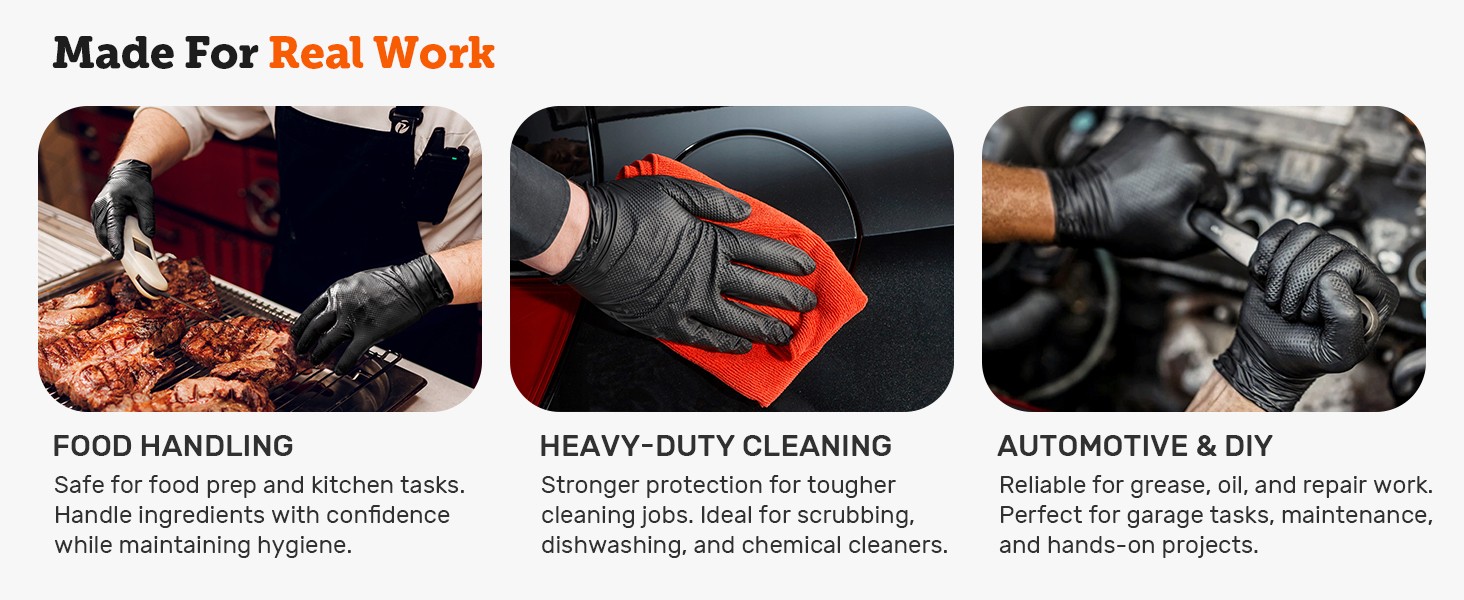 8-mil Disposable Nitrile Gloves,Heavy-Duty Fully Diamond Textured | Mechanic &