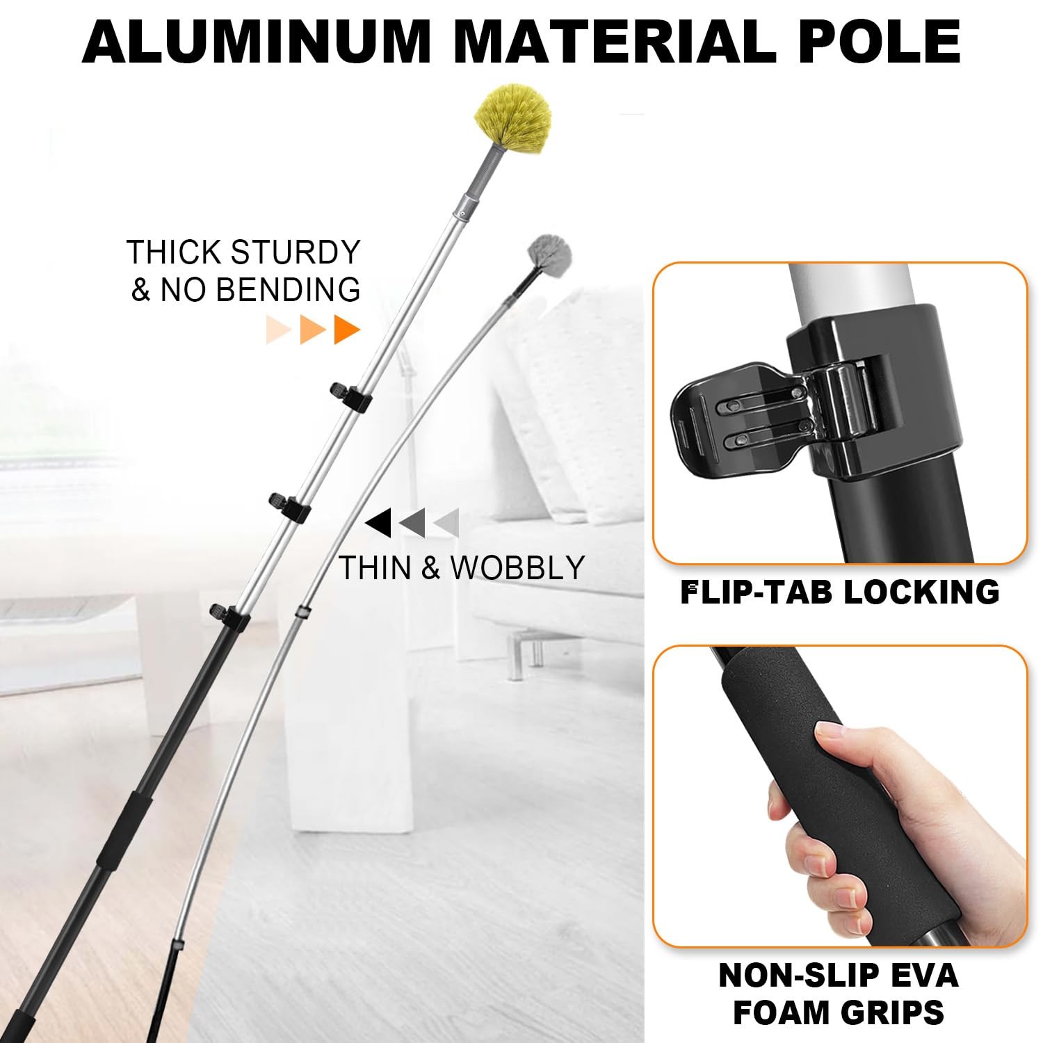ARTIPOLY 4-12ft Cobweb Duster w/ 20ft Extension Pole, High Reach Feather Duster