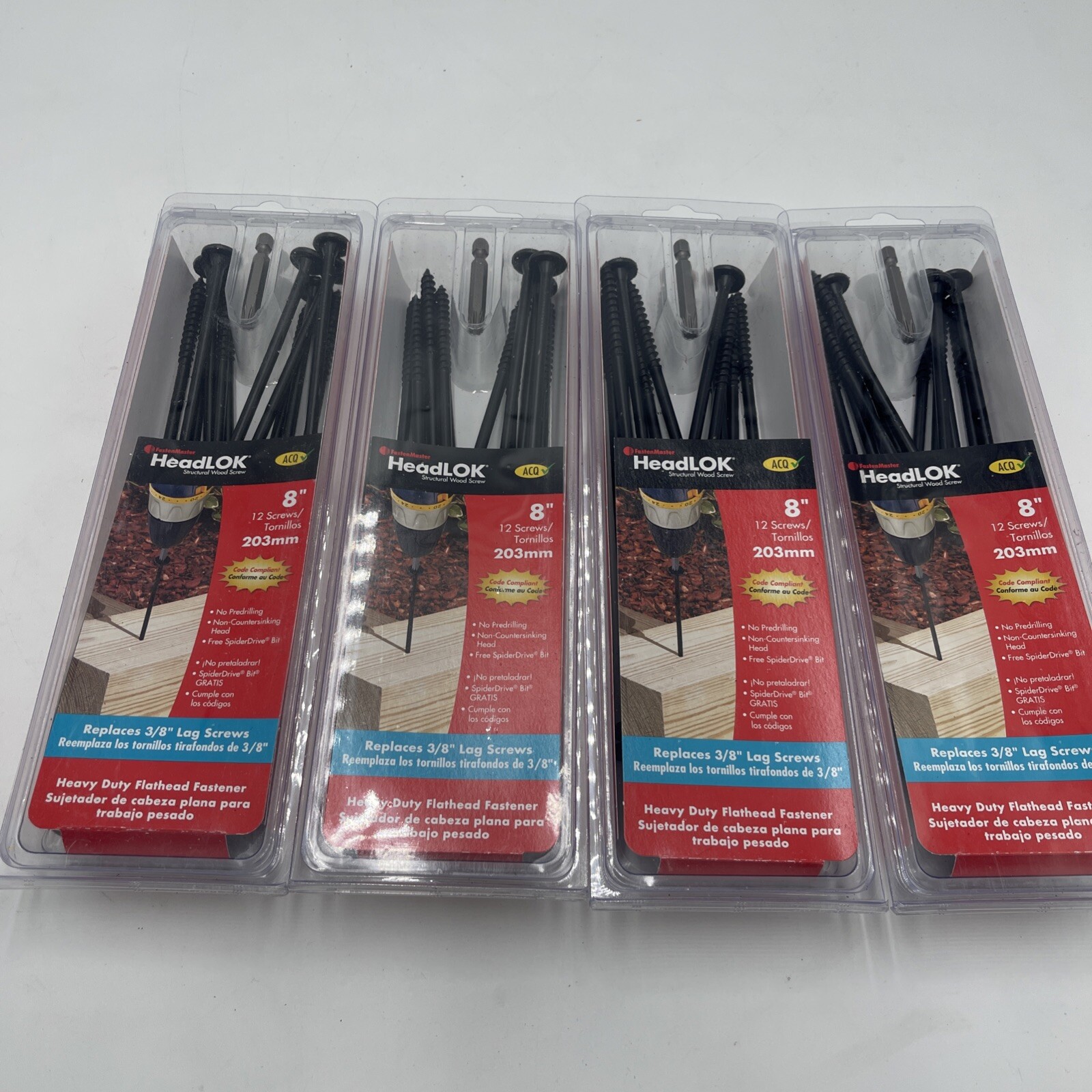 48 FastenMaster FMHLGMO08-12 HeadLOK Black Steel Flat Head Wood Screws 8″ 4 Box