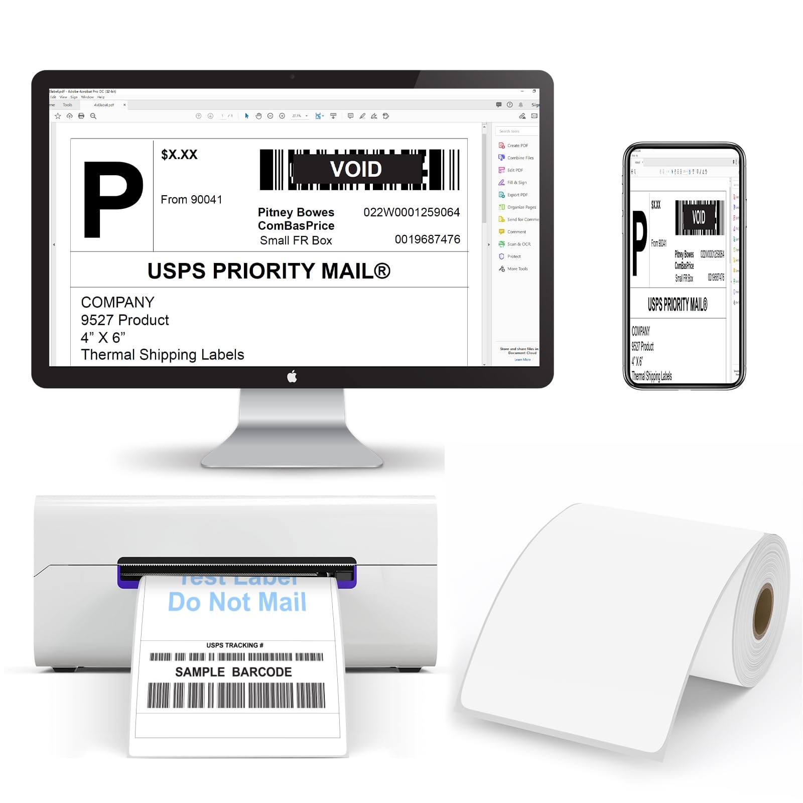 4X6 Blank Direct Thermal Shipping Labels, 250 Labels per Roll, 6 Rolls, 1500 Lab