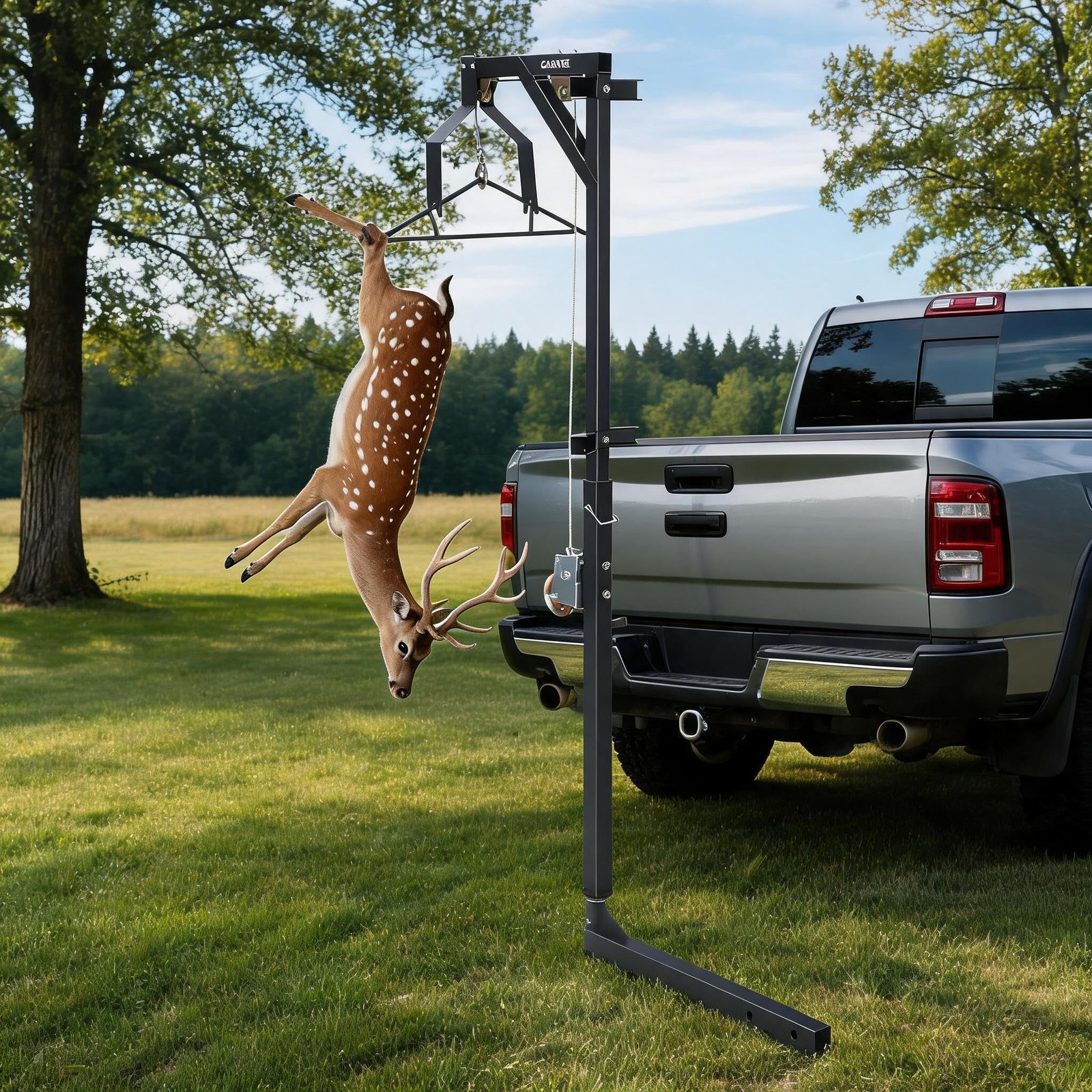 500LBS Hitch Mount Deer Hoist with Winch Gambrel & 360° Swivel Lifting Platform