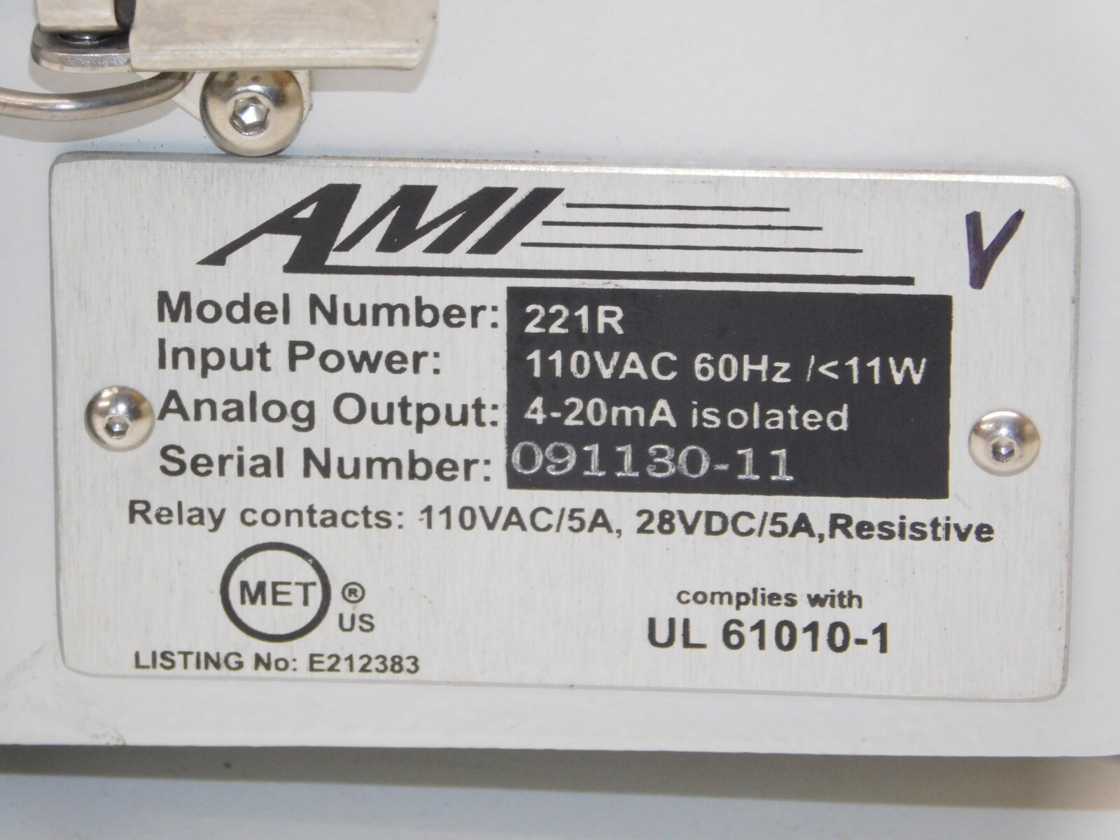 AMI Advanced Micro Instruments 221R Area Safety Monitor Oxygen Deficiency Unit