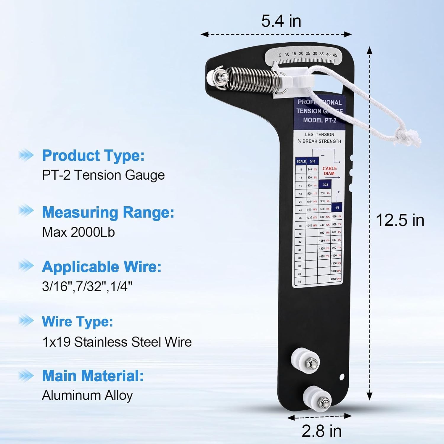PT-2 Sailboat Rigging Tension Gauge, Professional Hands-Free Force Gauge, New