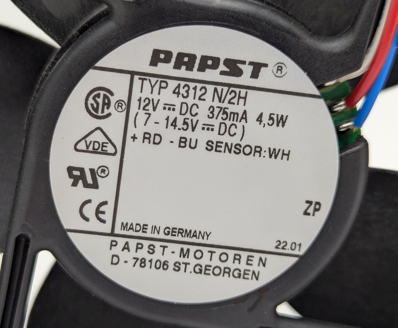 NEW ebm Papst TYP 4312 N/2H DC Axial Cooling Box Fan 12V 4.5W 119mm 120mm 3-Wire