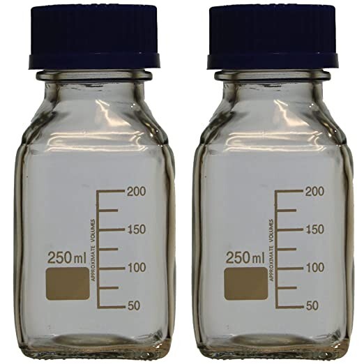 Karter Scientific 250ml Square Media Storage Bottle with Screw Cap (Pack of 2)