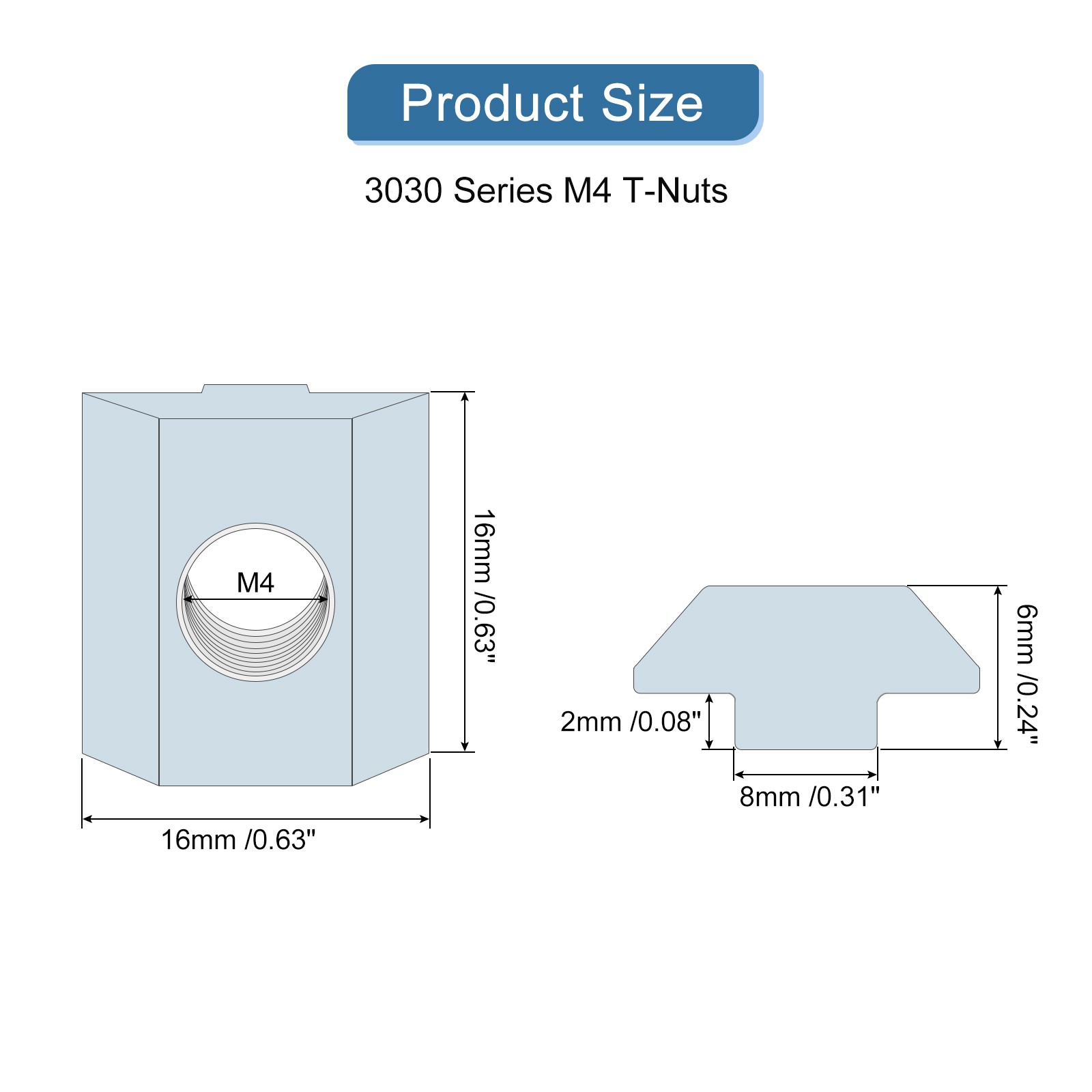 30pcs T Nuts – Nickel Plated Carbon Steel T Slot Bolts 3030 Series M4(Silver)]