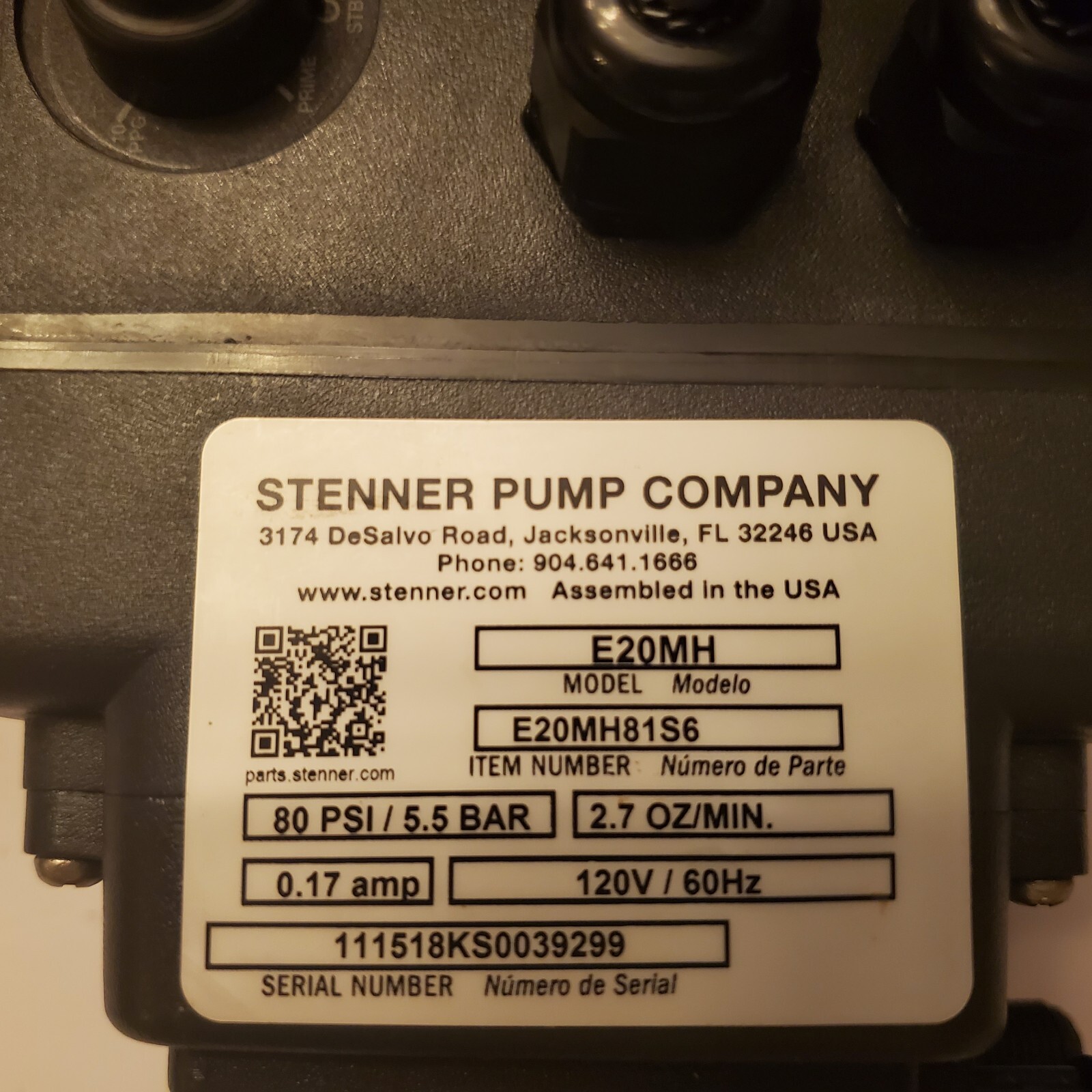 «New» STENNER PUMP E20FXBA2S6 With Cable & Class 2 Power Unit 80PSI 2.7 Oz./min
