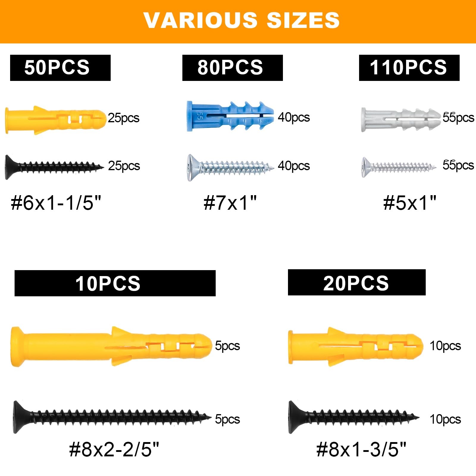 270Pcs Wall Anchors And Screws Assortment Kit For Drywall Concrete Picture Frame