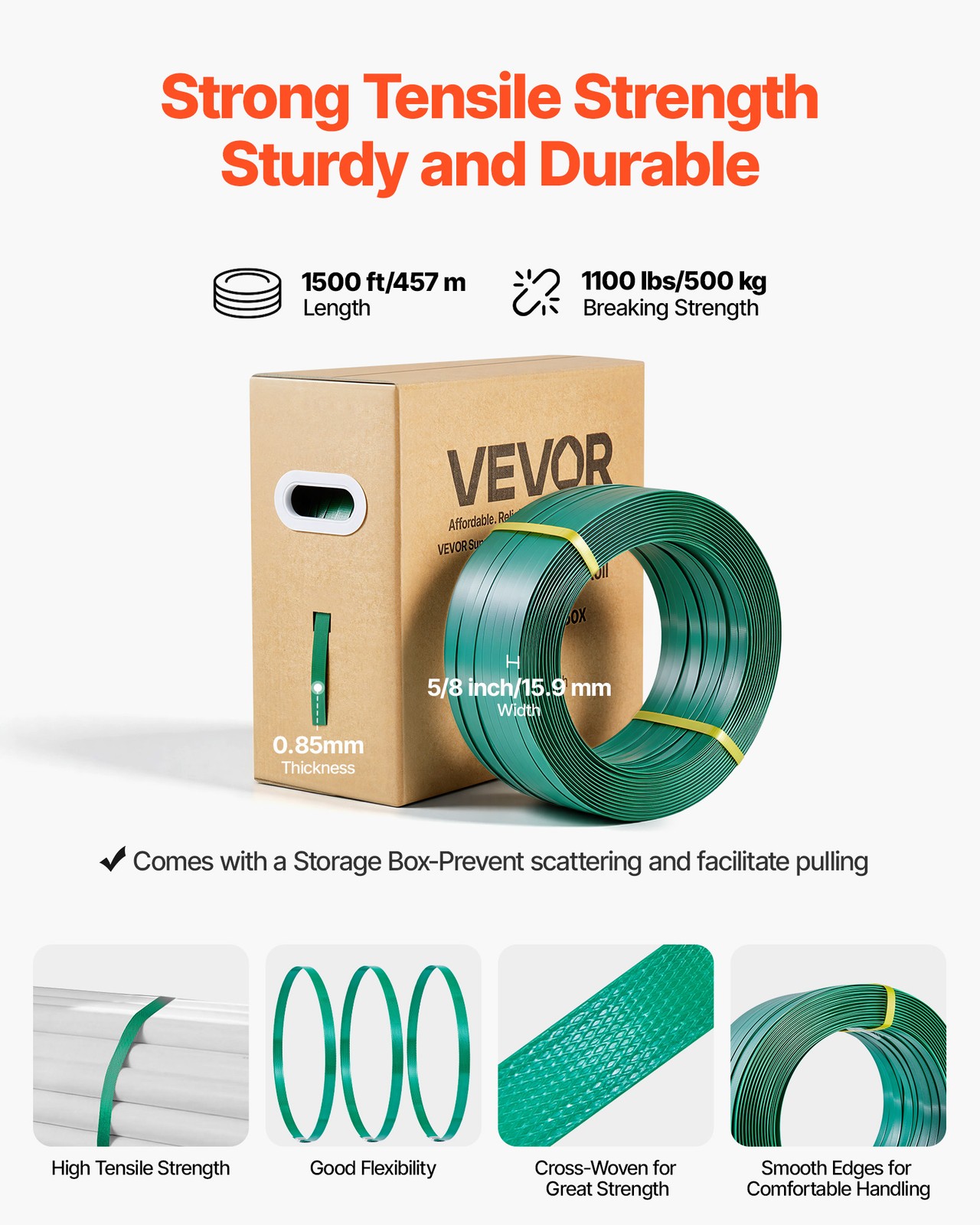 VEVOR PET Banding Strapping Kit 1500ft Band 450 Metal Seals 150 Corner Protector