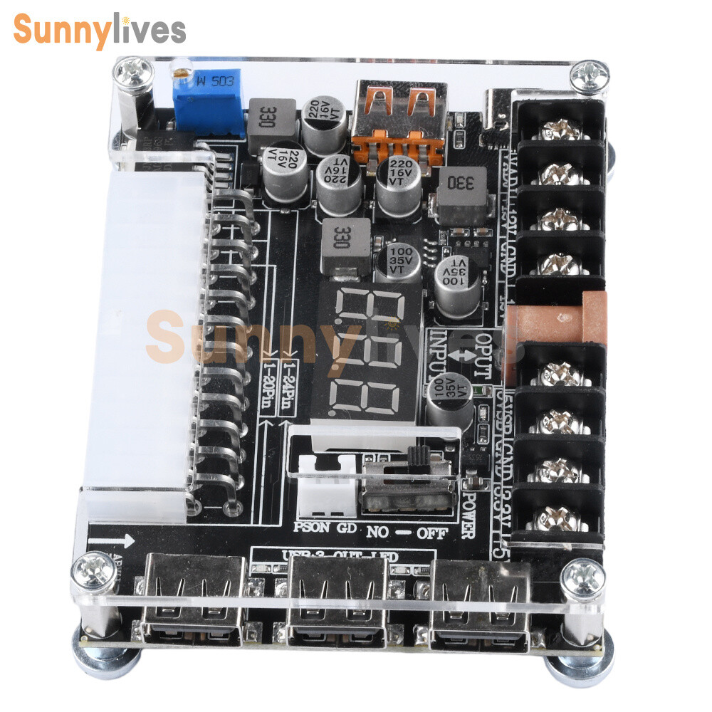 20Pin 24Pin ATX Power Supply Breakout Board Adjustable Voltage Module + Case DIY