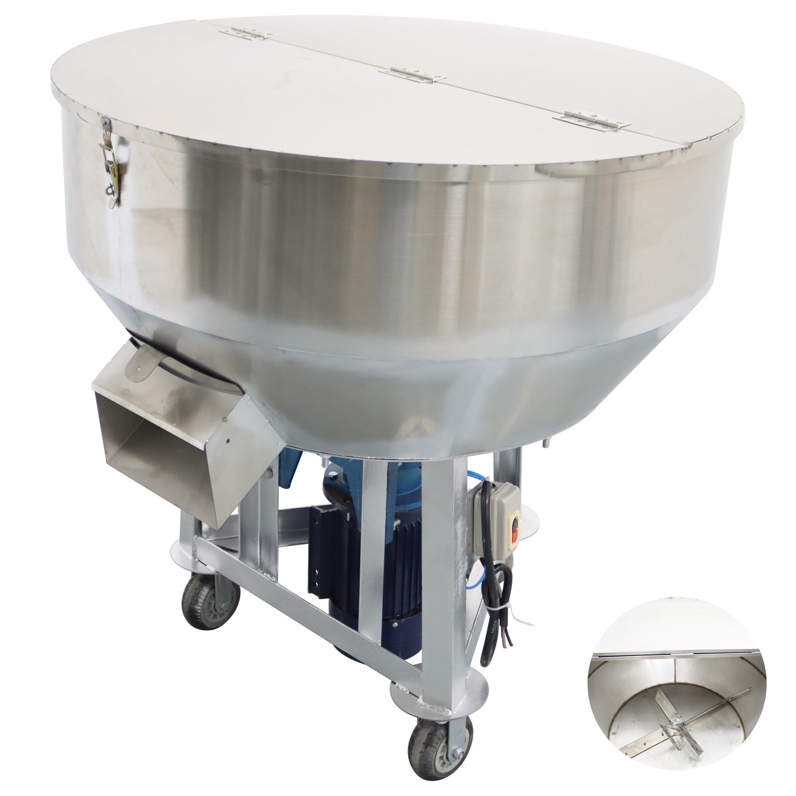 200KG/440LBS Stainless Feed Mixer Granular Plastic Mixer Machine W/Wheel 220V