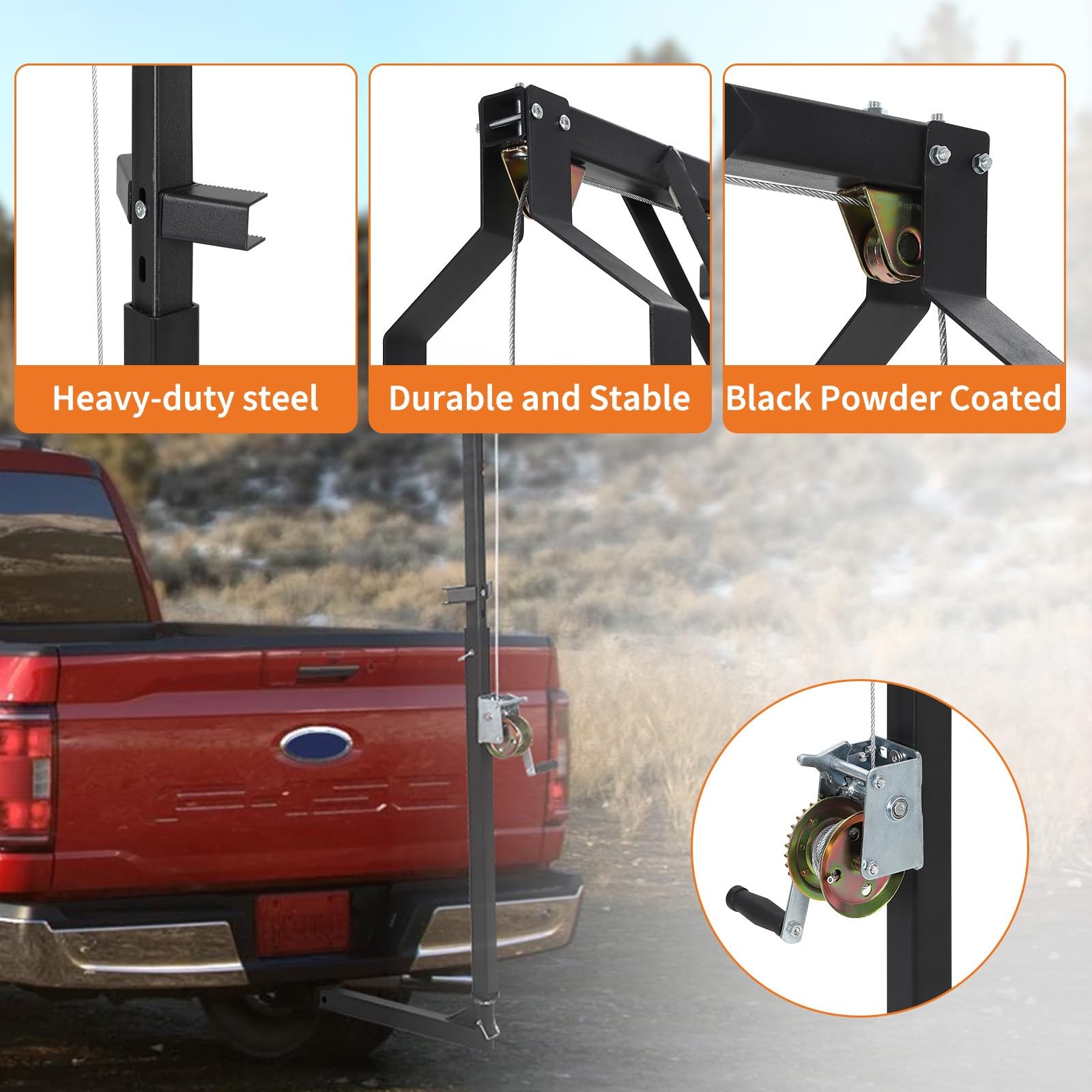 500LBS Hitch Mount Deer Hoist with Winch Gambrel & 360° Swivel Lifting Platform