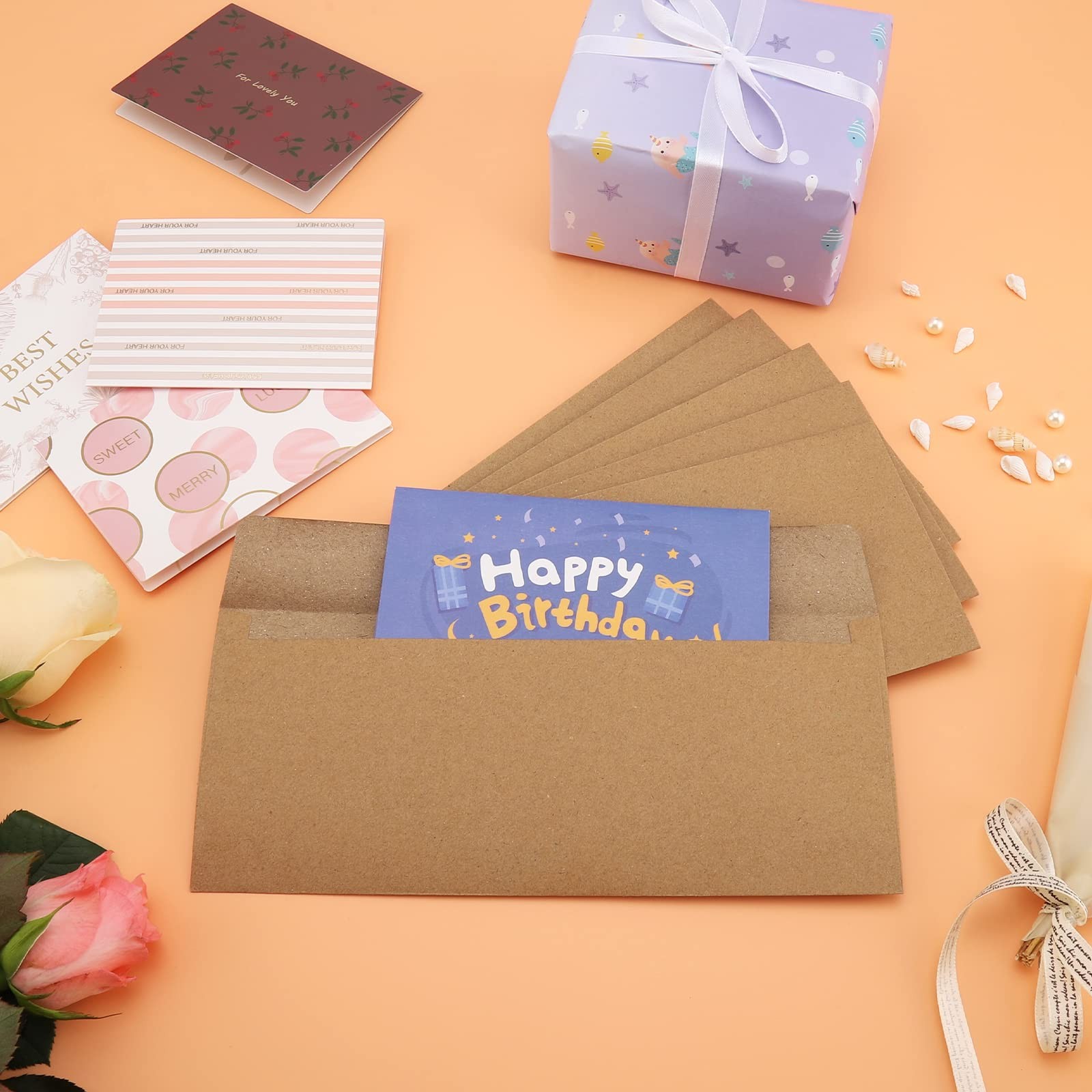 100 Pack #10 Business Envelopes 4-1/8 x 9-1/2 4.125 x 9.5 inches, Kraft-100