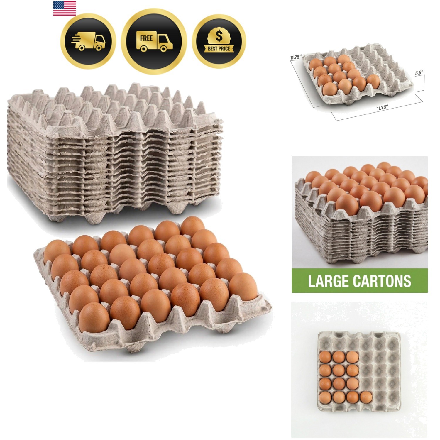 Egg Flat Cartons 30 Count, Pulp Fiber Egg Flats Bulk, Stackable Egg Trays for…