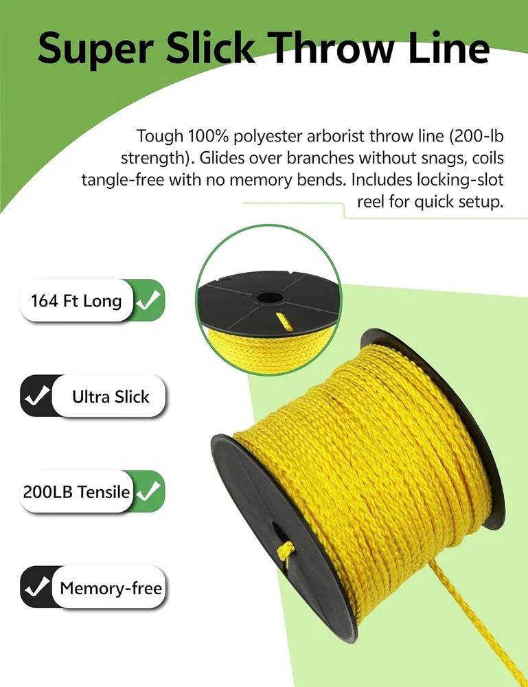 Arborist Throw Line Kit: Ultra Slick Throw Rope & 11/15Oz 900D Throw Weight with