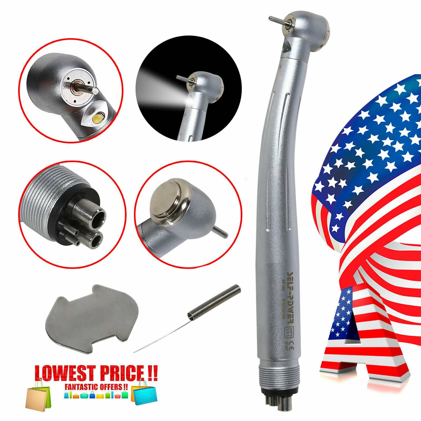 Dental LED E-generator/Fiber Optic LED /No-LED Handpiece 4/6Hole for Kavo/NSK MX
