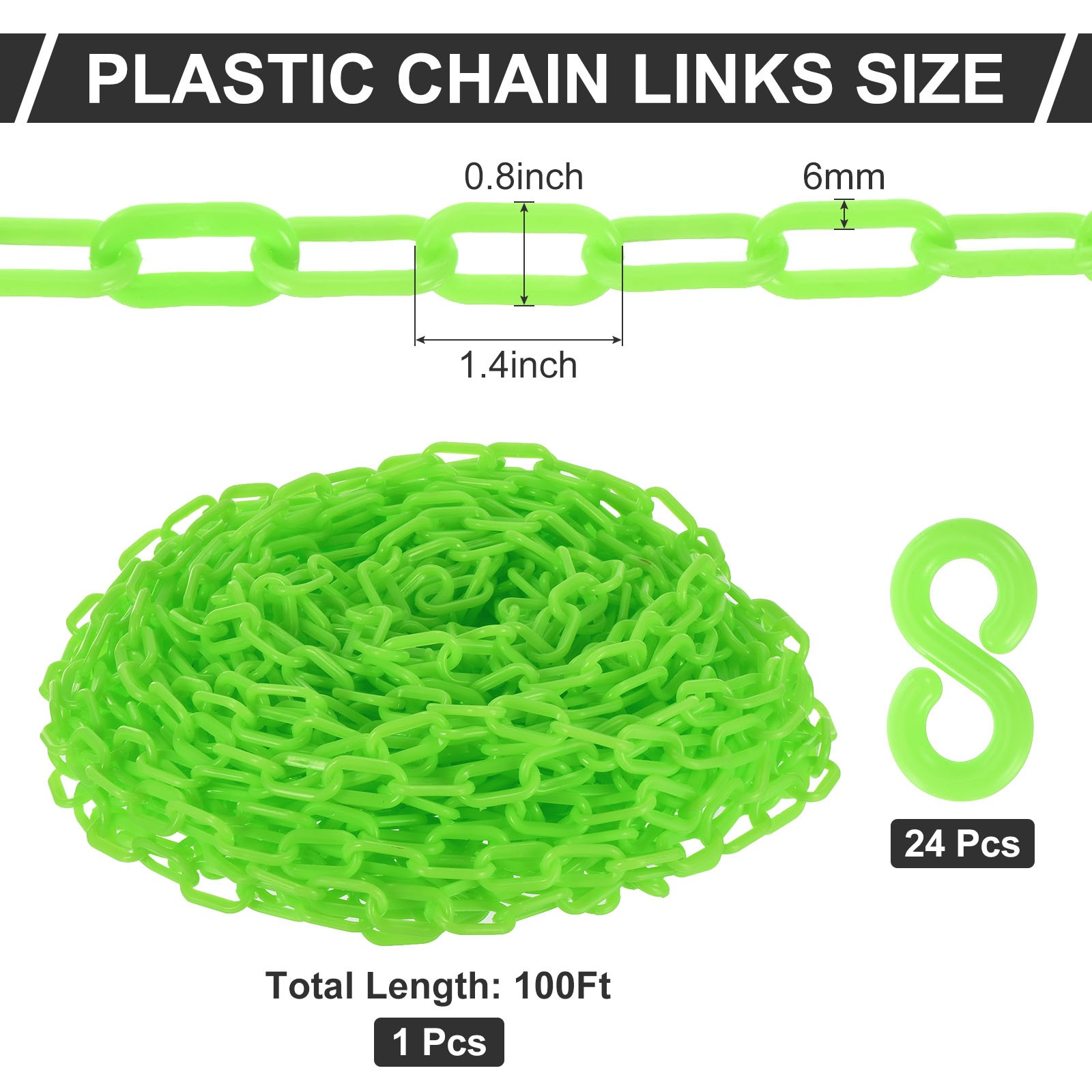 Plastic Chain Links 100 Foot Safety Barrier Chain Green