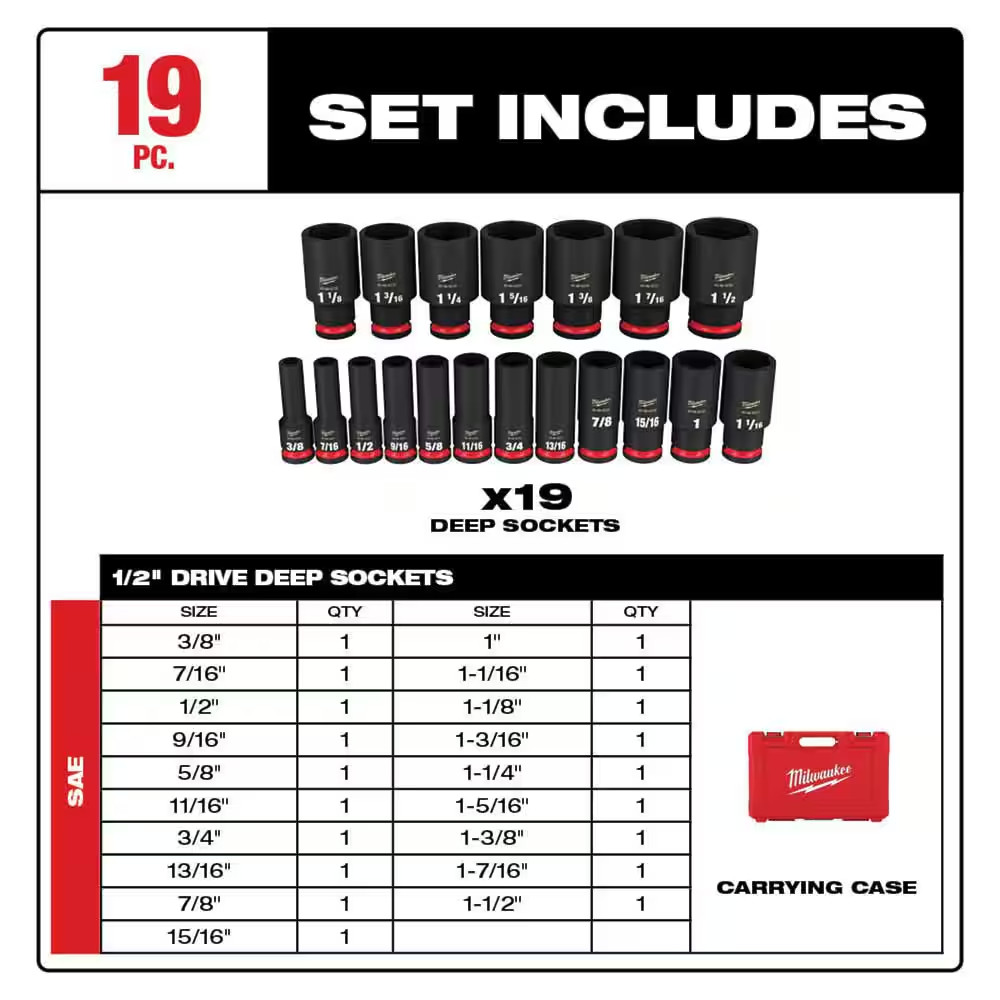 SHOCKWAVE 1/2 In. Drive Sae/Metric 6 Point Impact Socket Set (48-Piece)