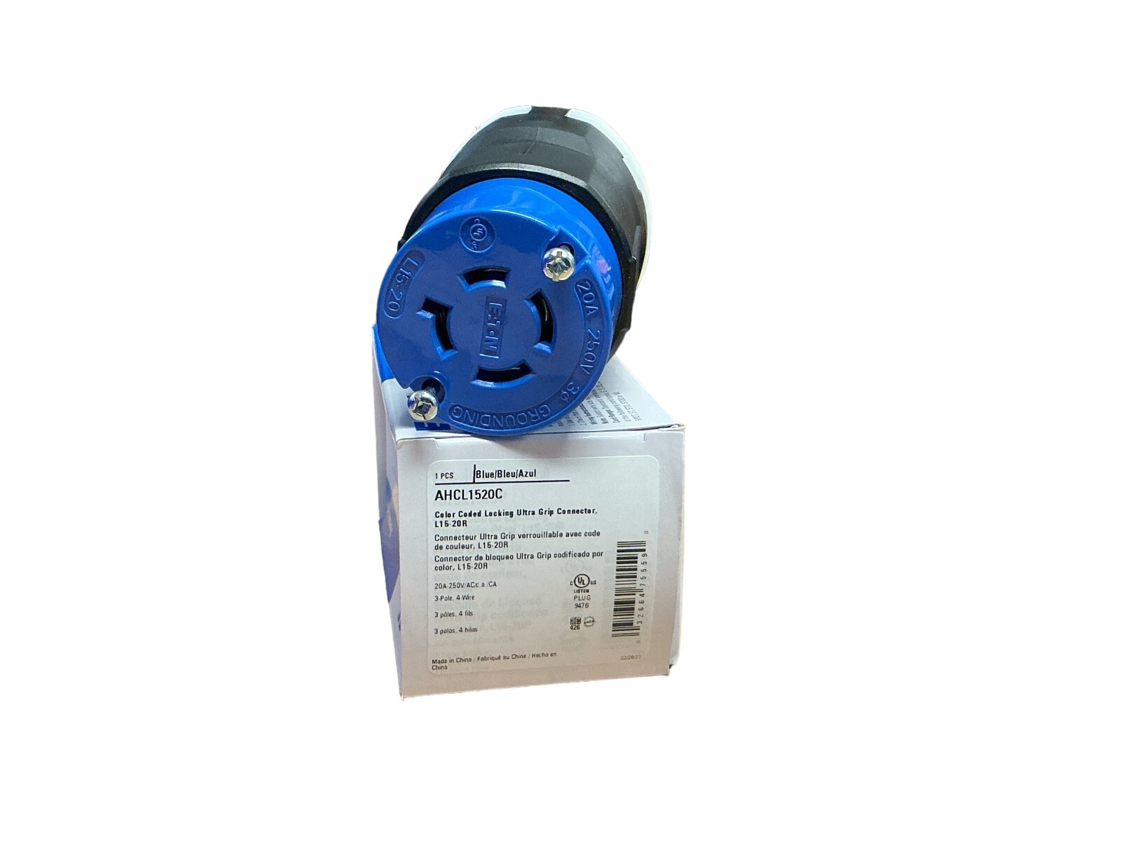 Eaton AHCL1520C Industrial Locking Connector L15-20 20A 250V 3P 4W Blue/Black