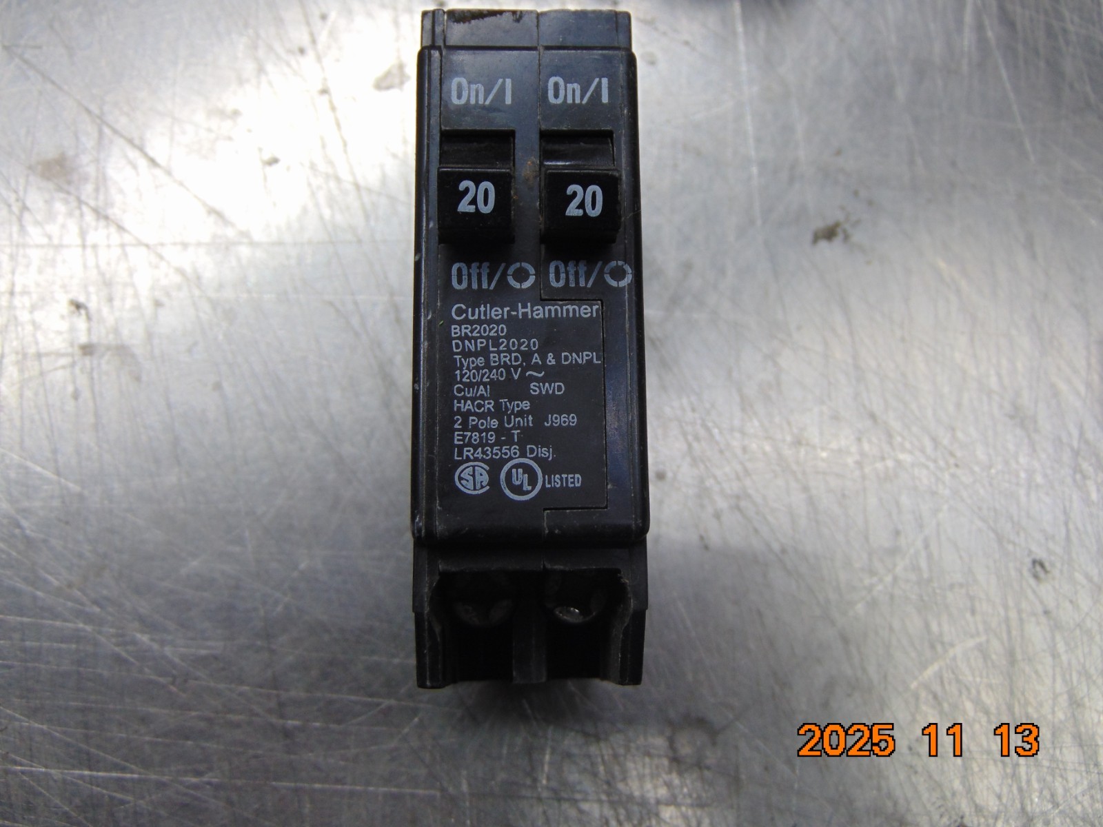 Eaton Cutler-Hammer BR2020 Breaker 20 Amp 2 Pole 120/240V Breaker