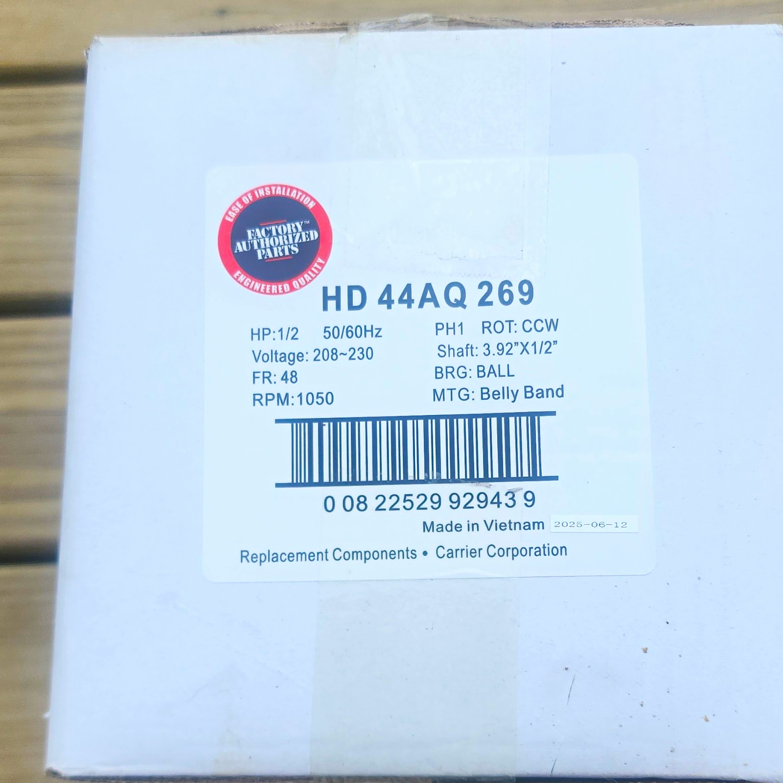 Carrier HD44AQ269 Replacement Motor 1/2 HP 208-230V 1 Phase 1050 RPM