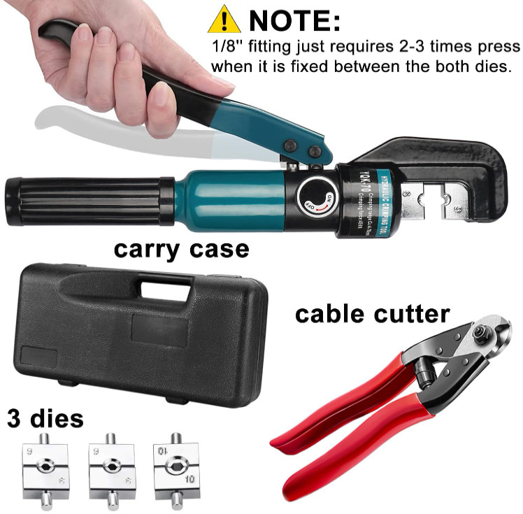 Crimpadora hidráulica con cortacables para acero inoxidable 1/8 a 3/16, Nuevo