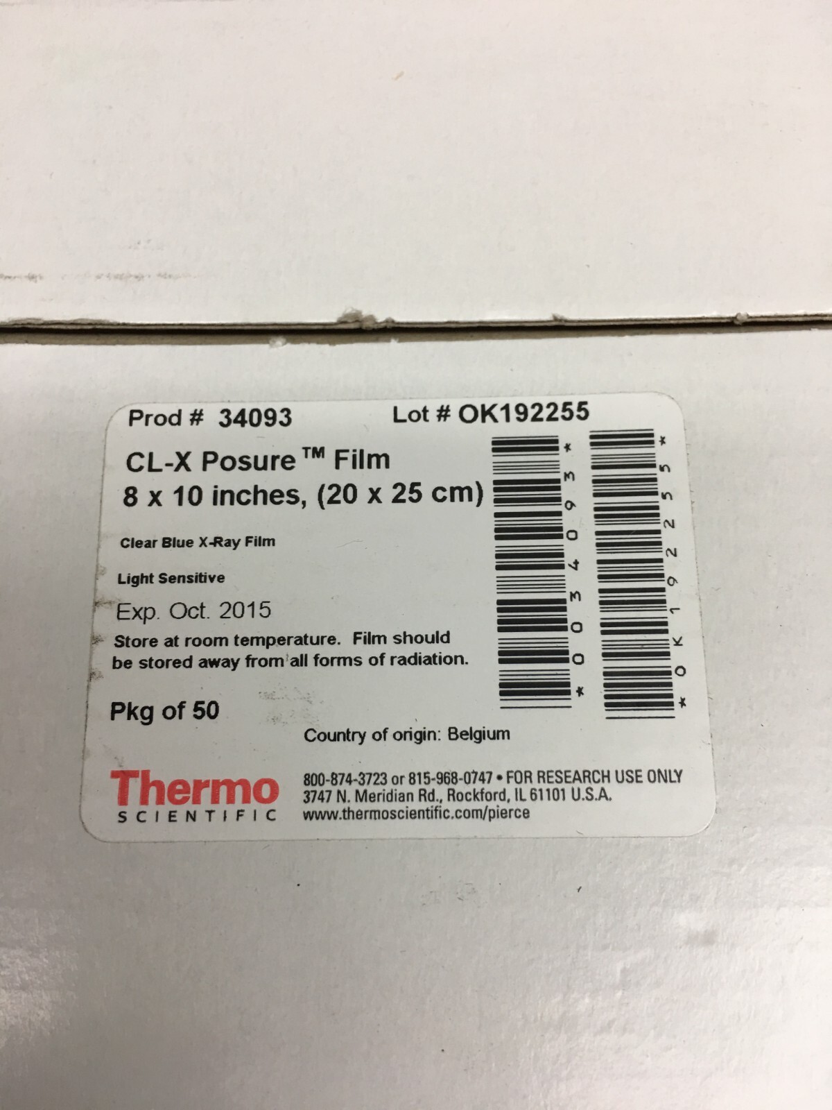 Thermo Scientific PN 34093 CL-X Posure Film 8 x 10 Inches