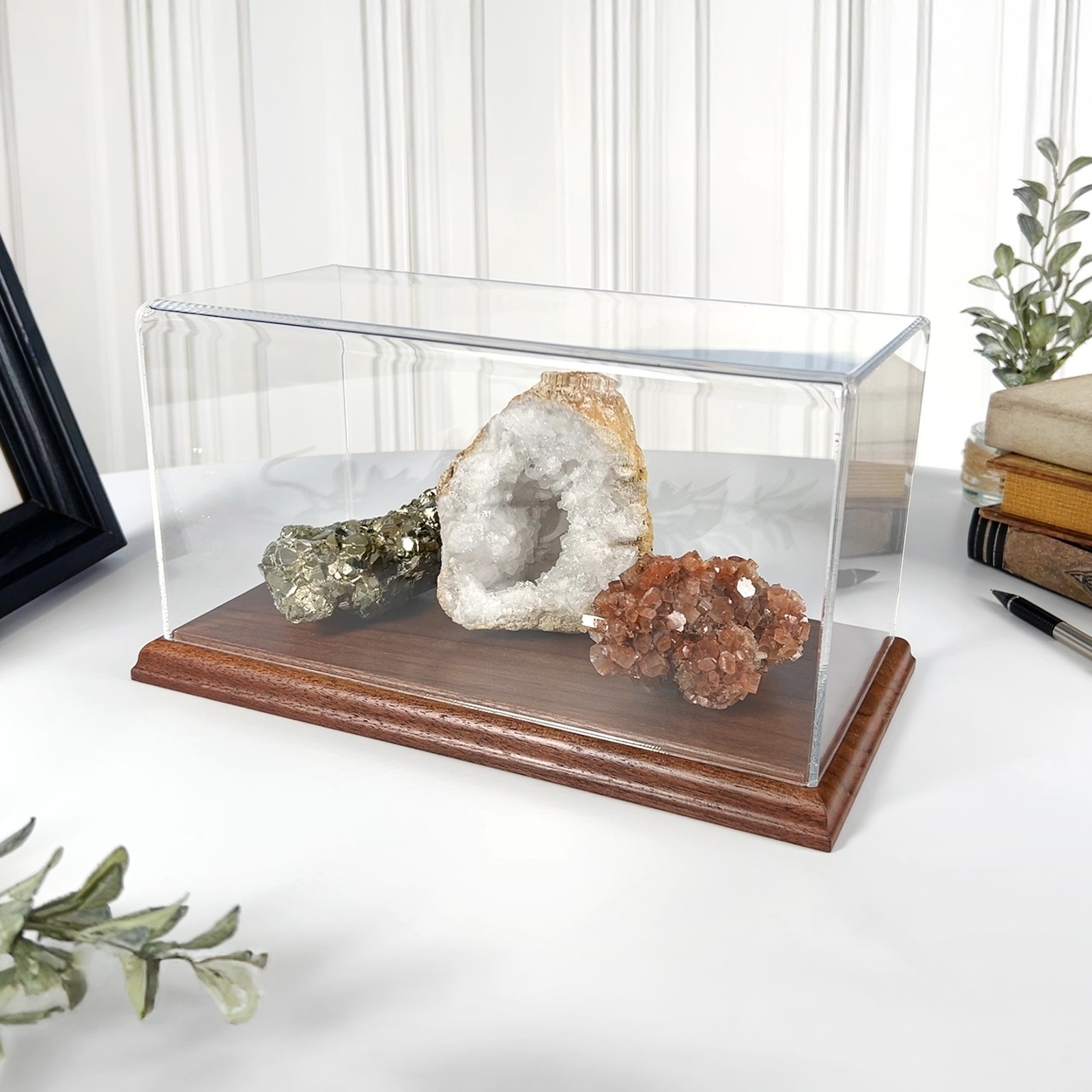 Plymor Clear Acrylic Display Case with Hardwood Base, 10″ W x 5″ D x 5″ H