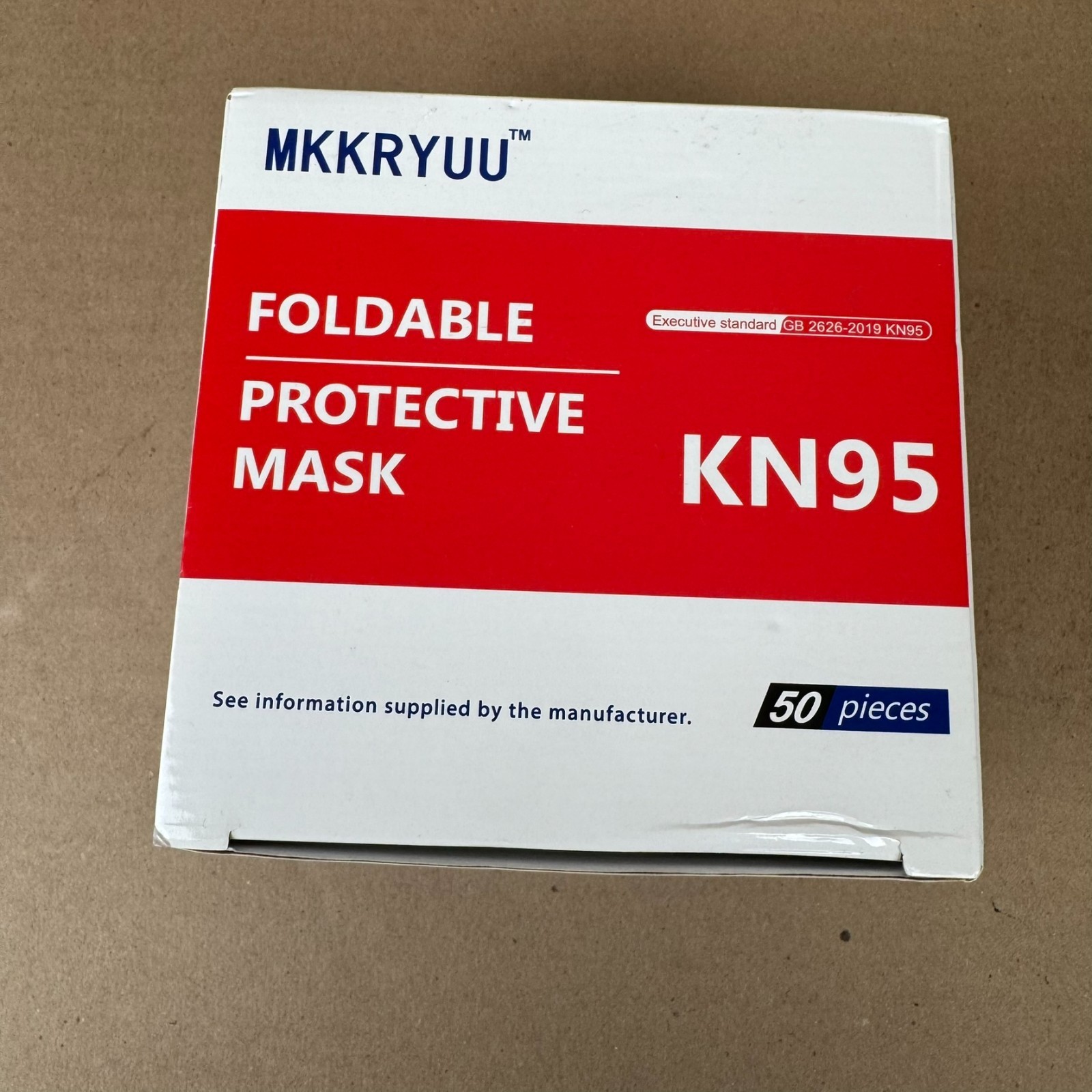 MKKRYUU KN95 Foldable Protective Face Mask 50 Pack GB2626-2019 Sealed Box