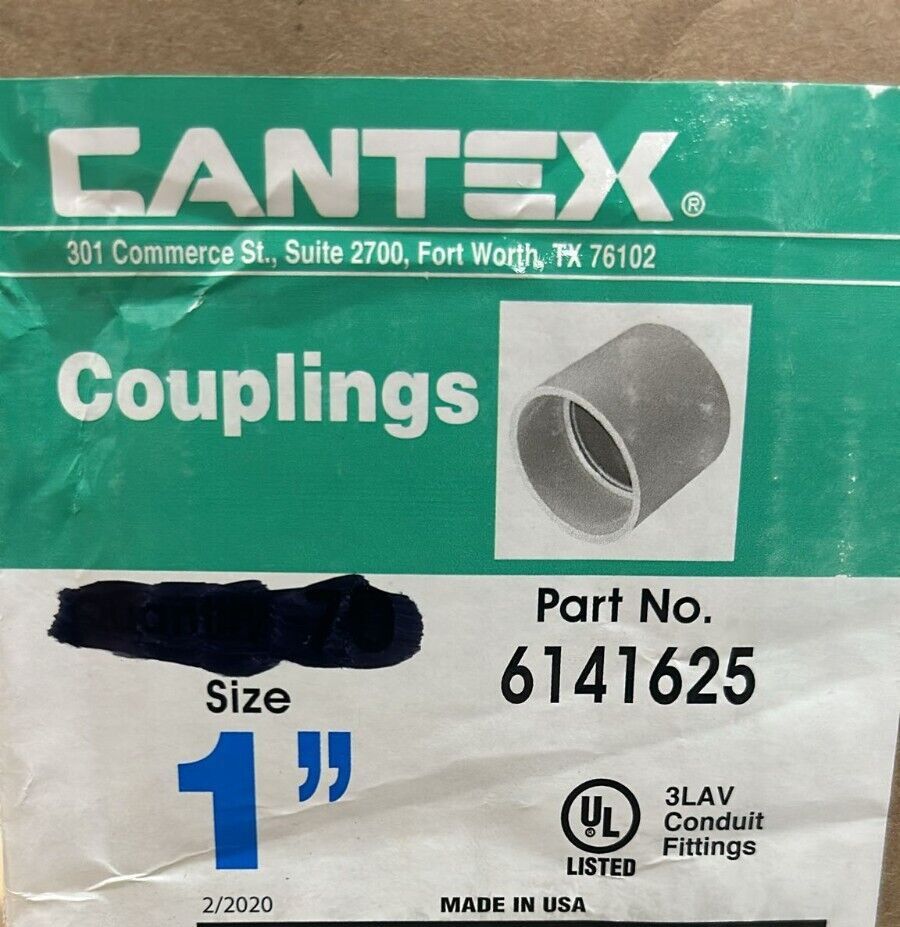 Lot of 10 X 6141625 CANTEX 1 INCH PVC CONDUIT COUPLINGS