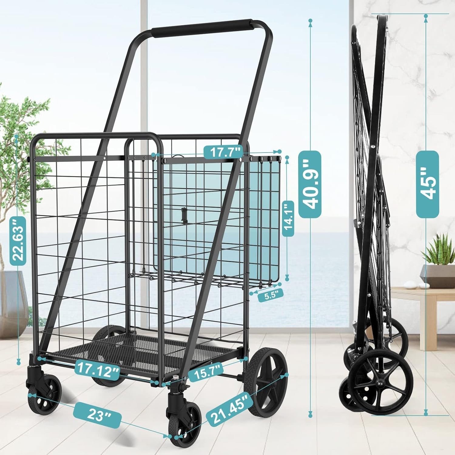 Upgraded Shopping Cart for Groceries,330LBS Jumbo Grocery Cart with Waterproo…