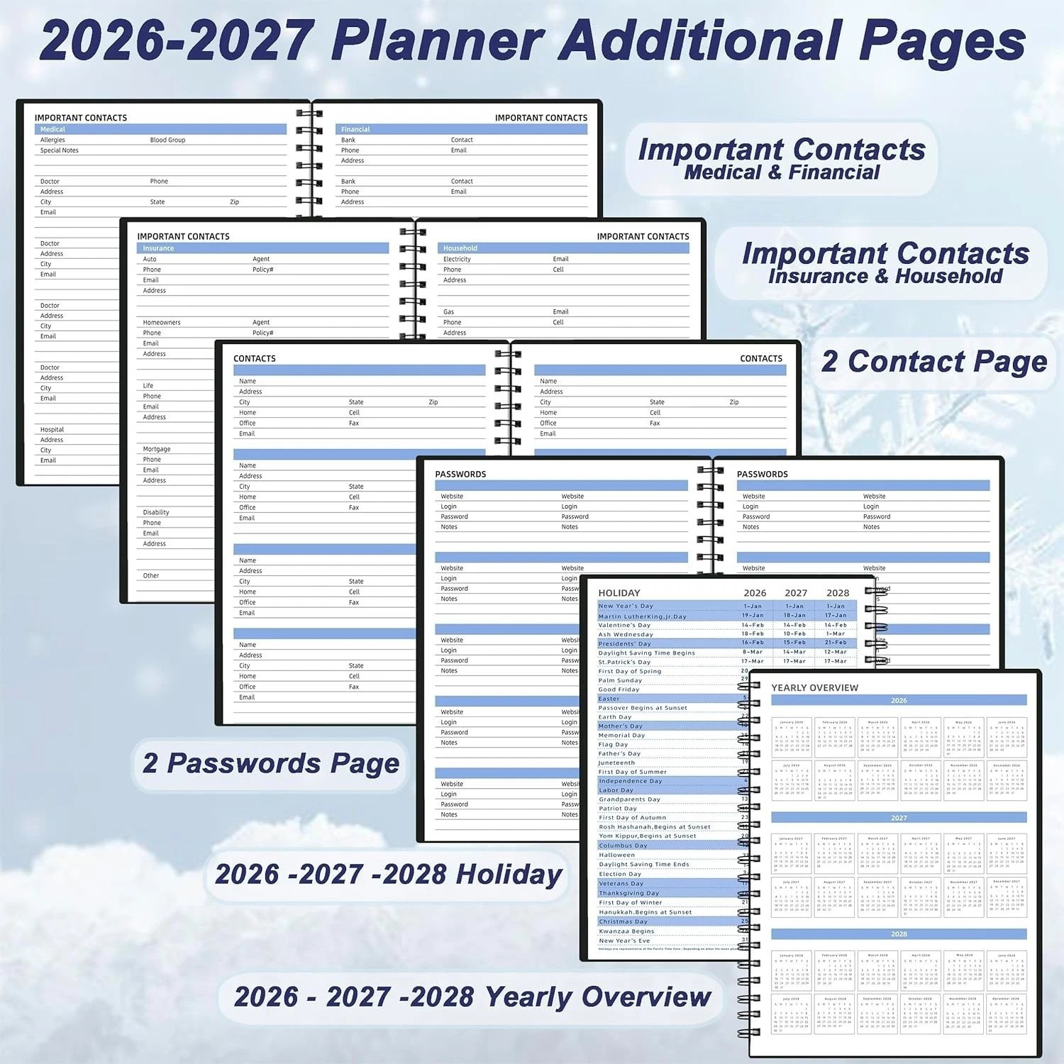 2026 2027 Monthly Planner 7.4 Inch x 9.6 Inch Black Spiral Bound Organizer
