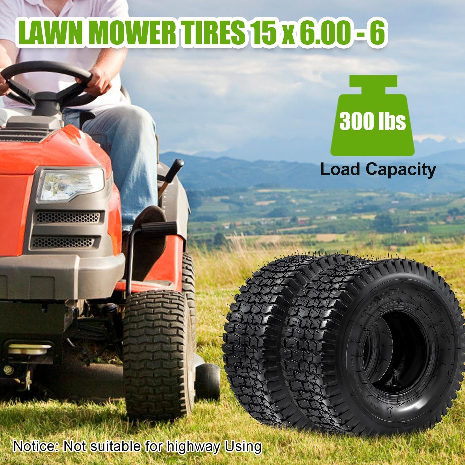 15×6.00-6 Lawn Mower Tire and Inner Tube Set 2 Pack TR-13 Straight